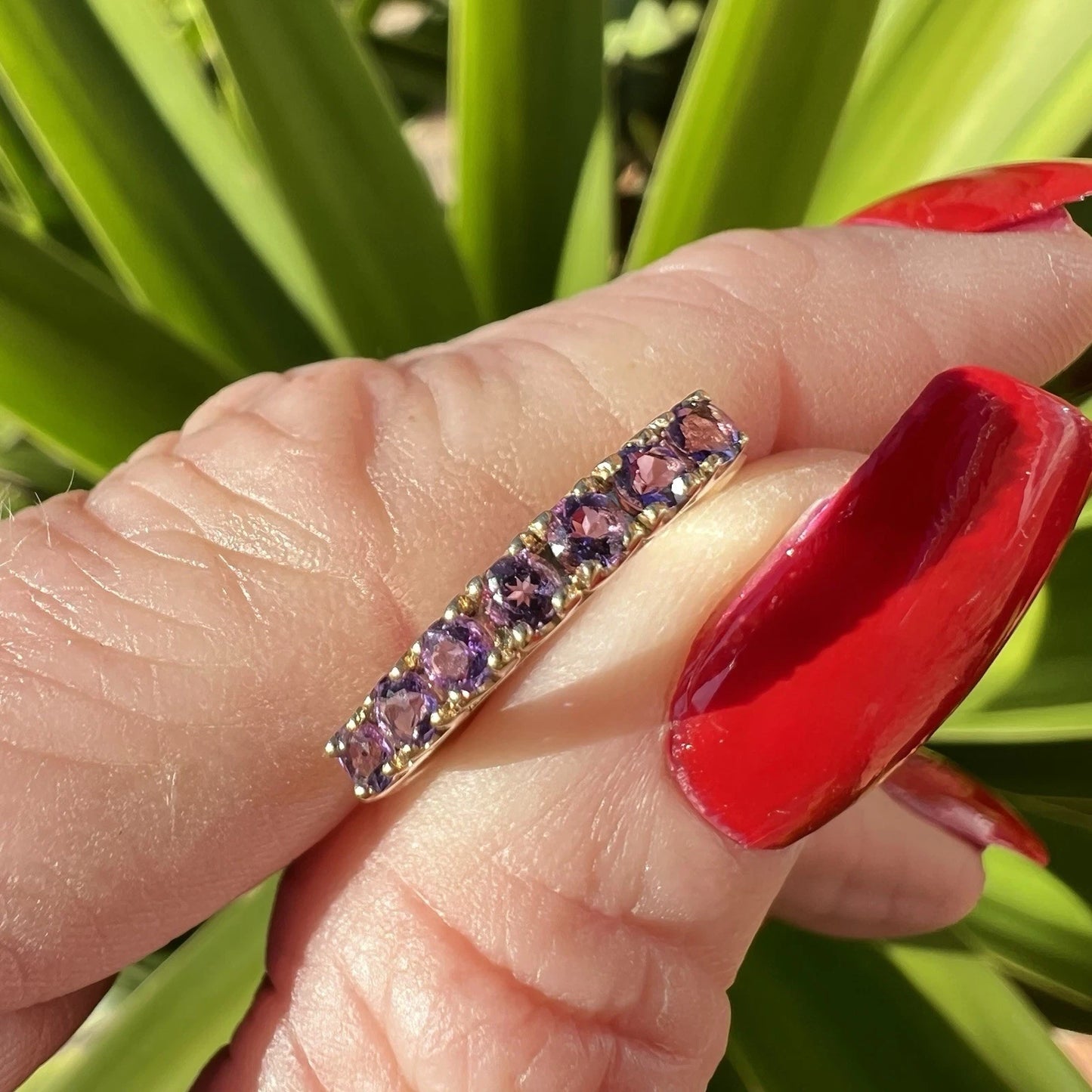 Amethyst Eternity Ring - 9ct Gold - Vintage - Size M 1/2