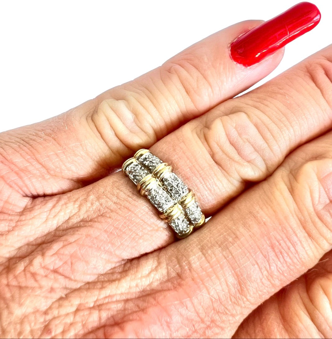 9ct Gold Diamond Two Row Half Eternity Ring – Pavé Set – Vintage – Size N