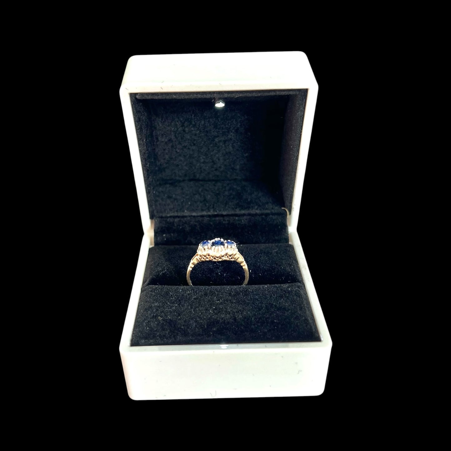 Sapphire & Diamond Three Stone Ring - Vintage - 9ct Gold - Size O
