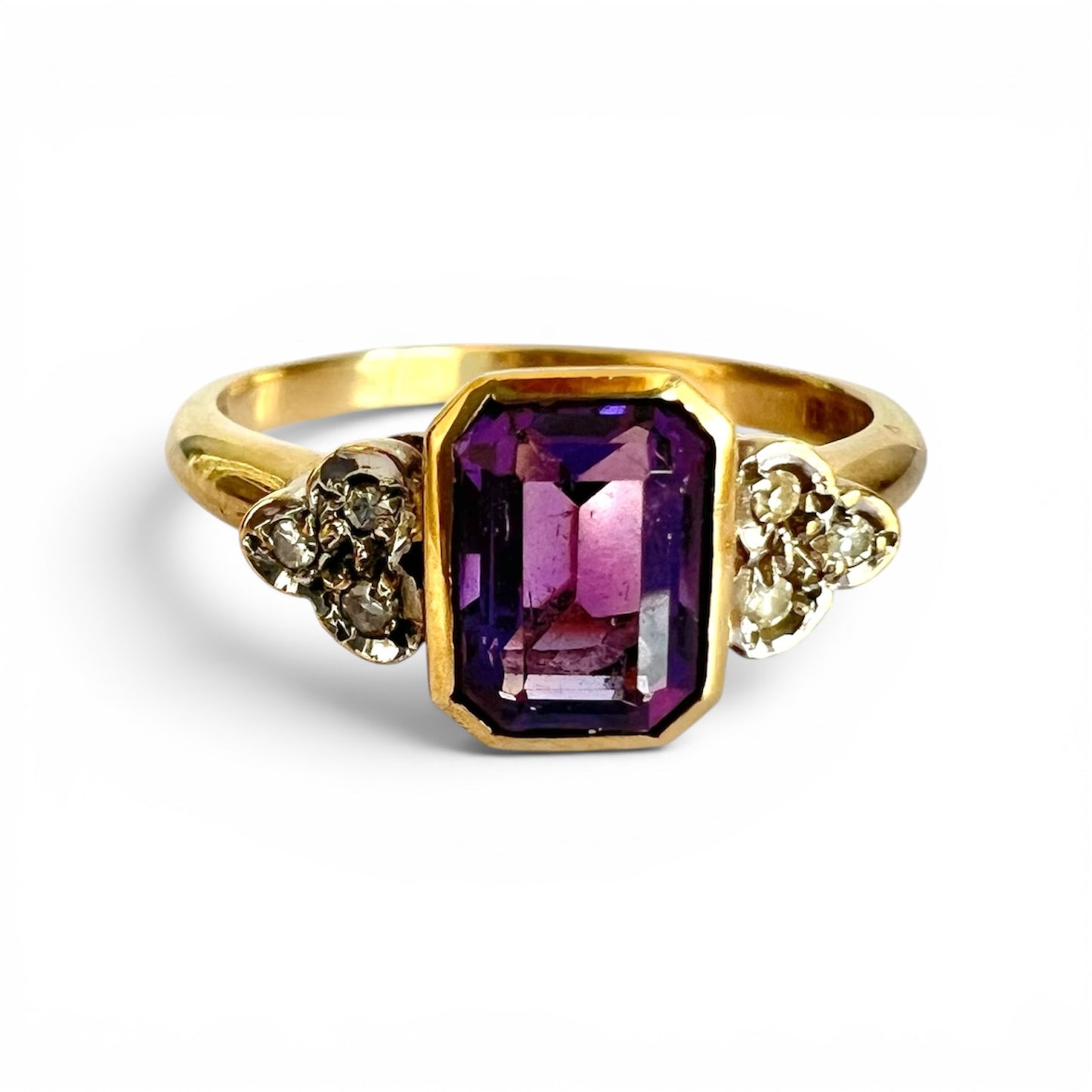 9ct Gold Amethyst & Diamond Ring – Emerald Cut – Vintage 1993 – Size N