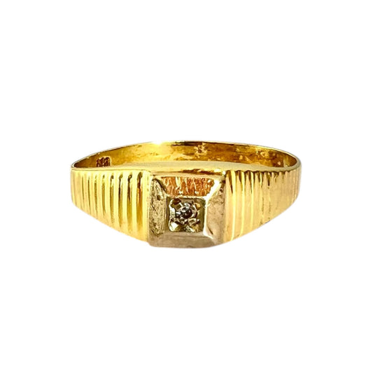 Diamond Signet Ring - Vintage - 9ct Gold - Hallmarked - Size M 1/2