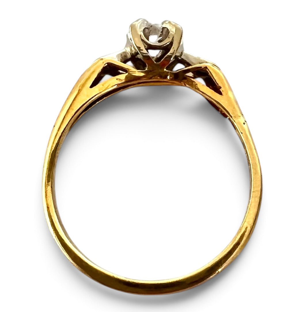 Vintage 18ct Yellow & White Gold Diamond Solitaire Ring 18CT Size K½