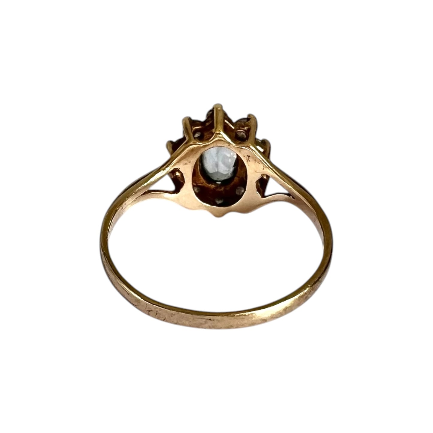 Blue Topaz Flower Cluster Ring Vintage 9ct Gold Size K 1/2