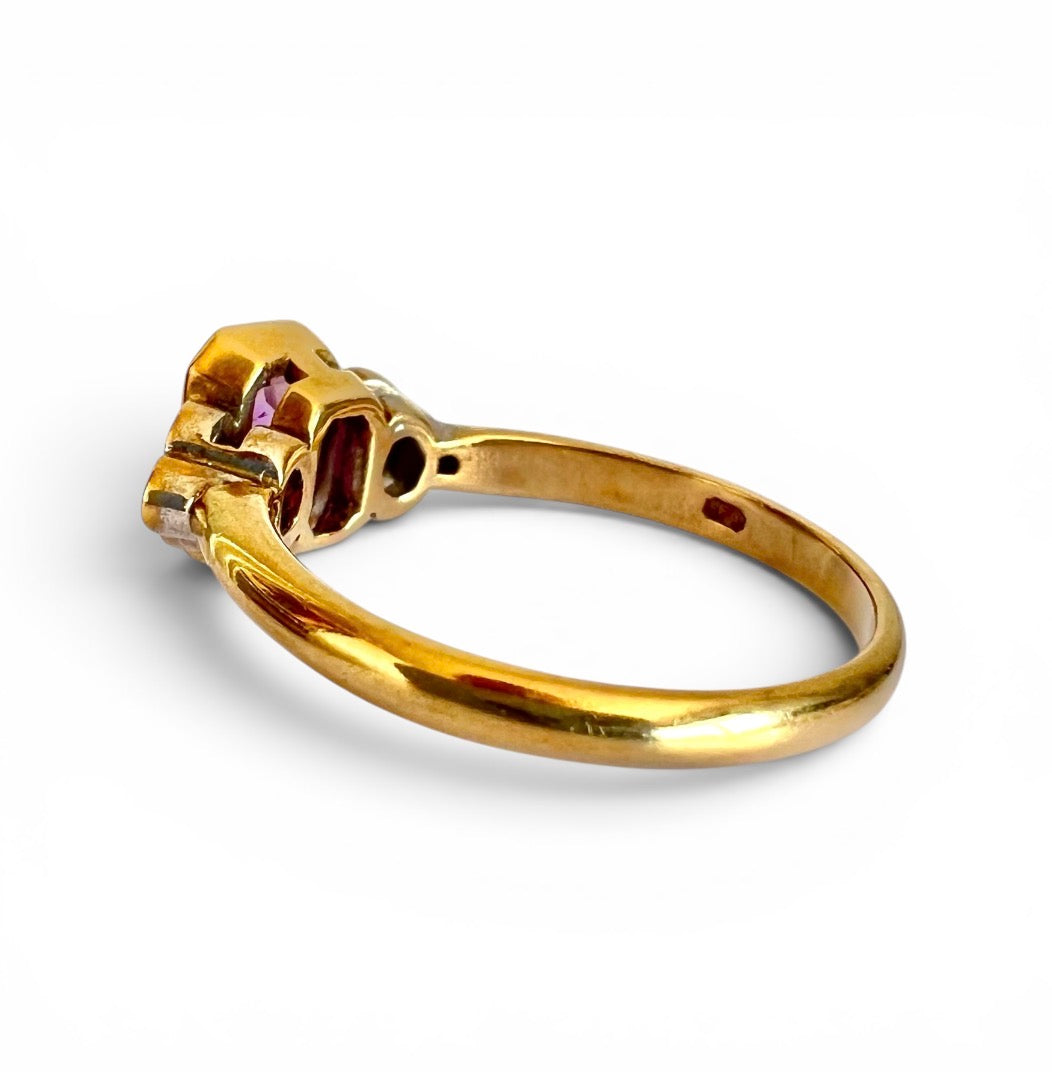 9ct Gold Amethyst & Diamond Ring – Emerald Cut – Vintage 1993 – Size N