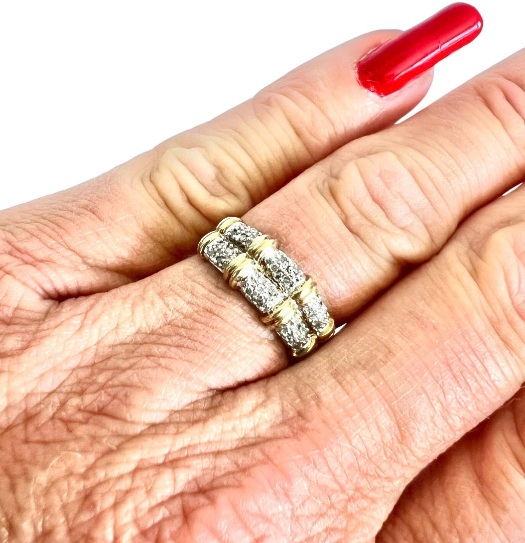 9ct Gold Diamond Two Row Half Eternity Ring – Pavé Set – Vintage – Size N
