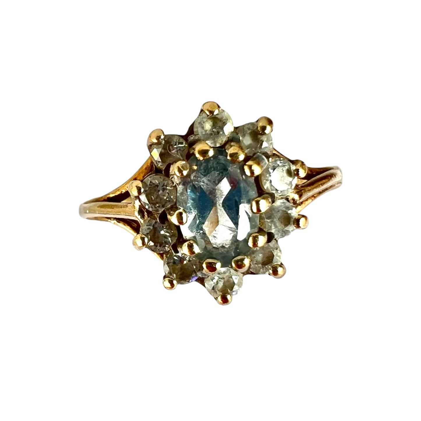 Blue Topaz Flower Cluster Ring Vintage 9ct Gold Size K 1/2