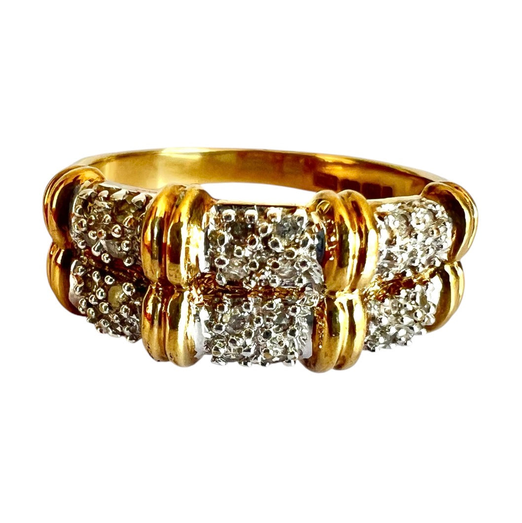 9ct Gold Diamond Two Row Half Eternity Ring – Pavé Set – Vintage – Size N
