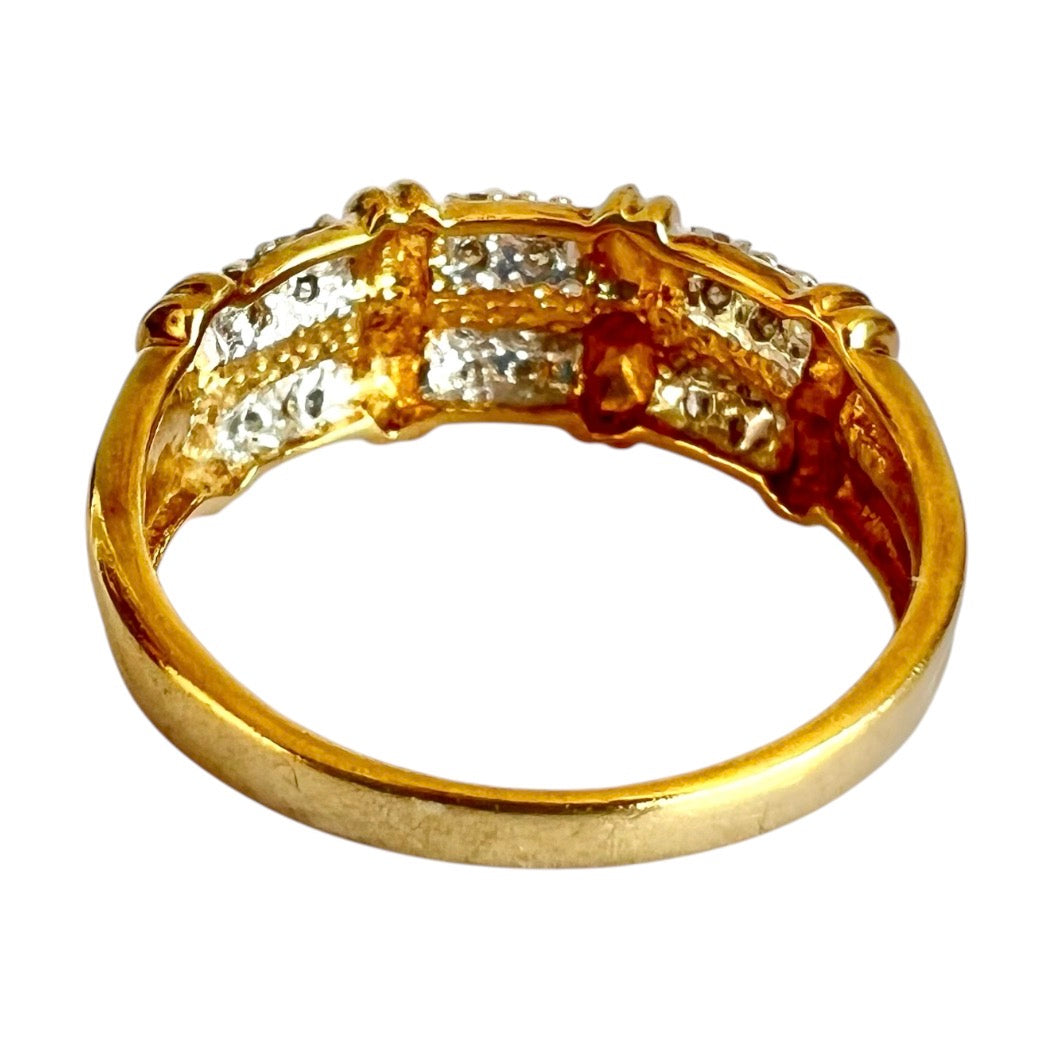 9ct Gold Diamond Two Row Half Eternity Ring – Pavé Set – Vintage – Size N