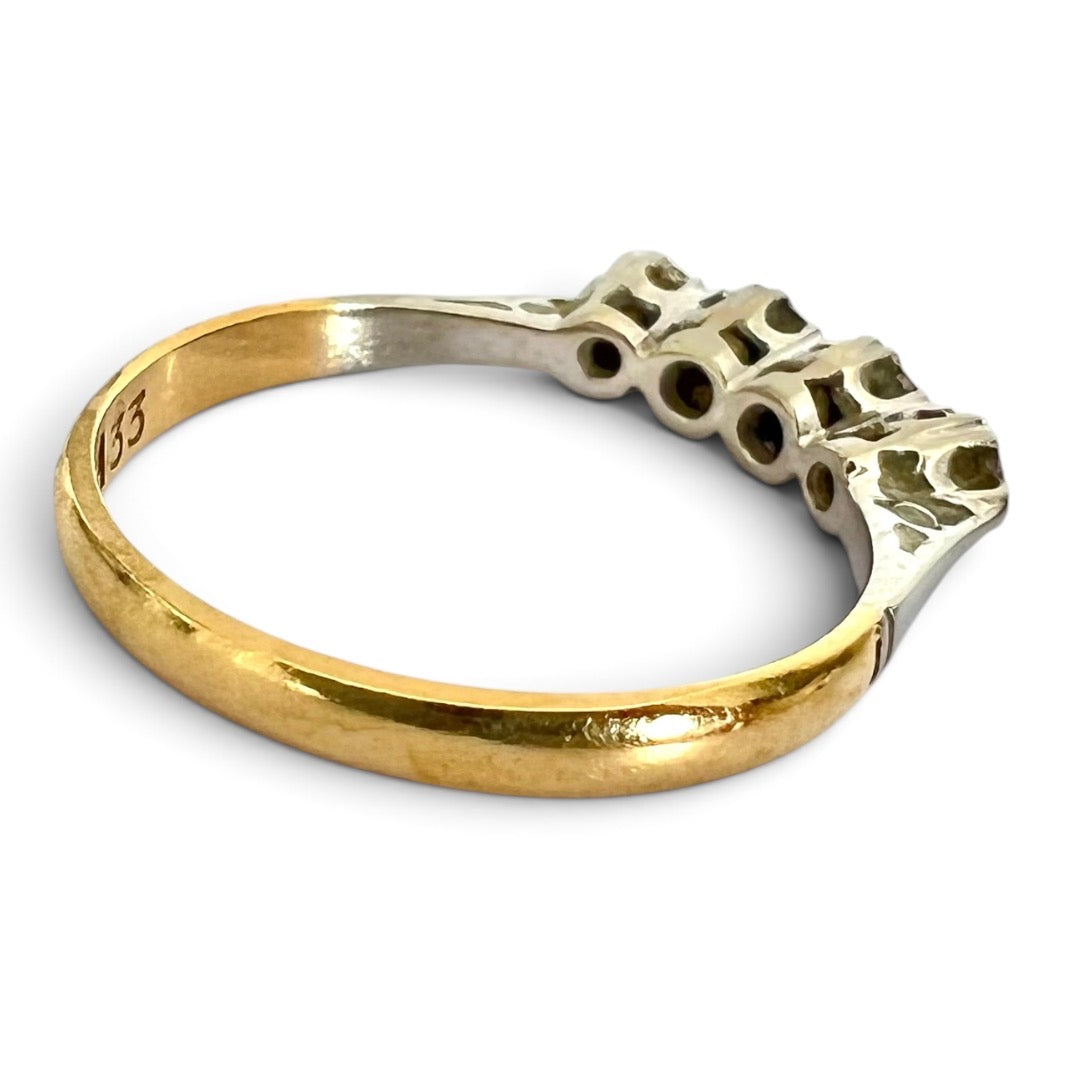Vintage 18ct Gold Platinum Four Diamond Ring Stamped 18CT & PT Size N