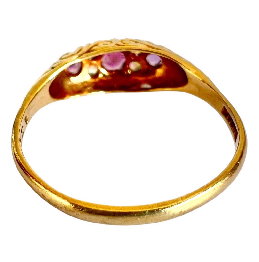 Vintage 9ct Gold Opal & Amethyst Ring – London 1976 – Size U