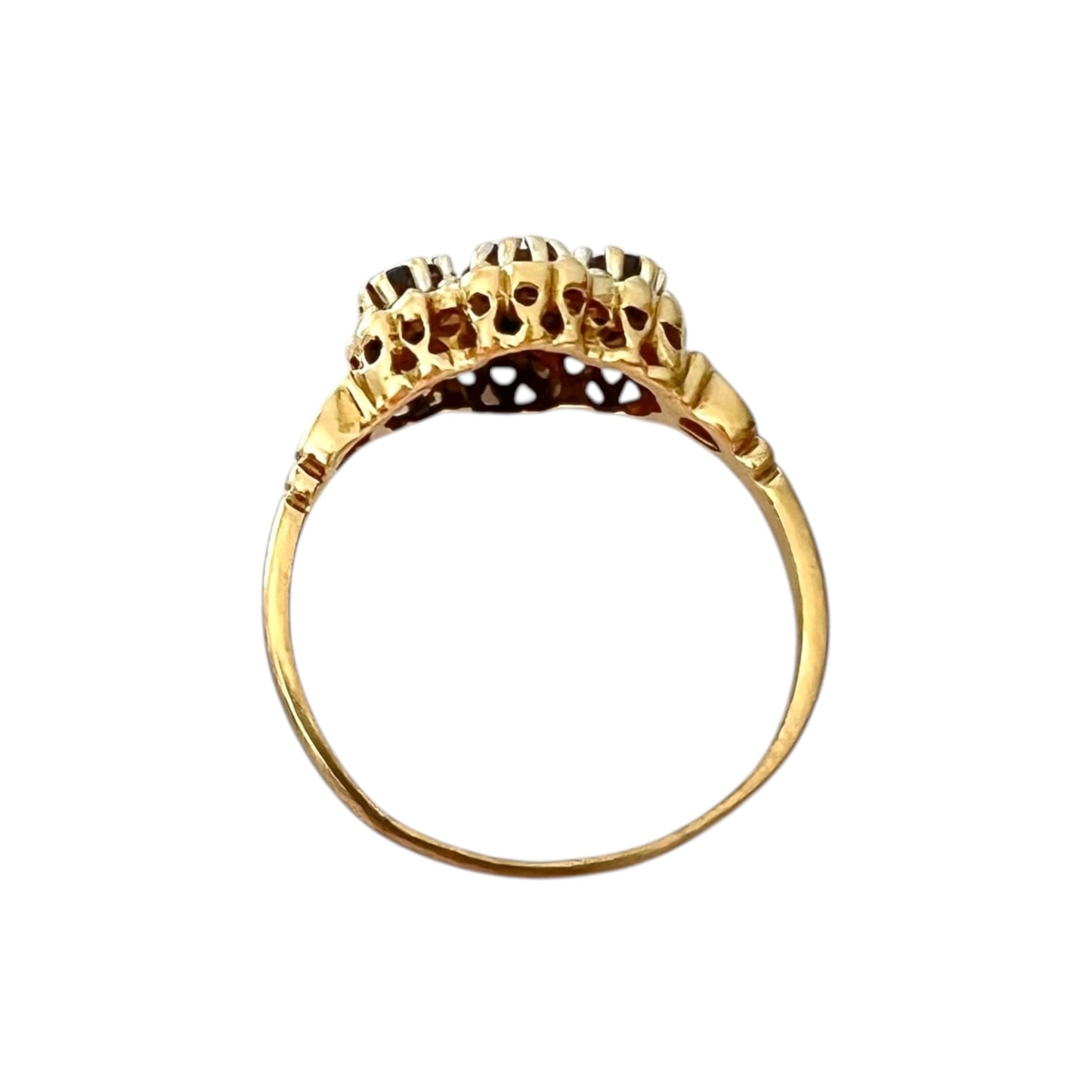 Sapphire & Diamond Three Stone Ring - Vintage - 9ct Gold - Size O