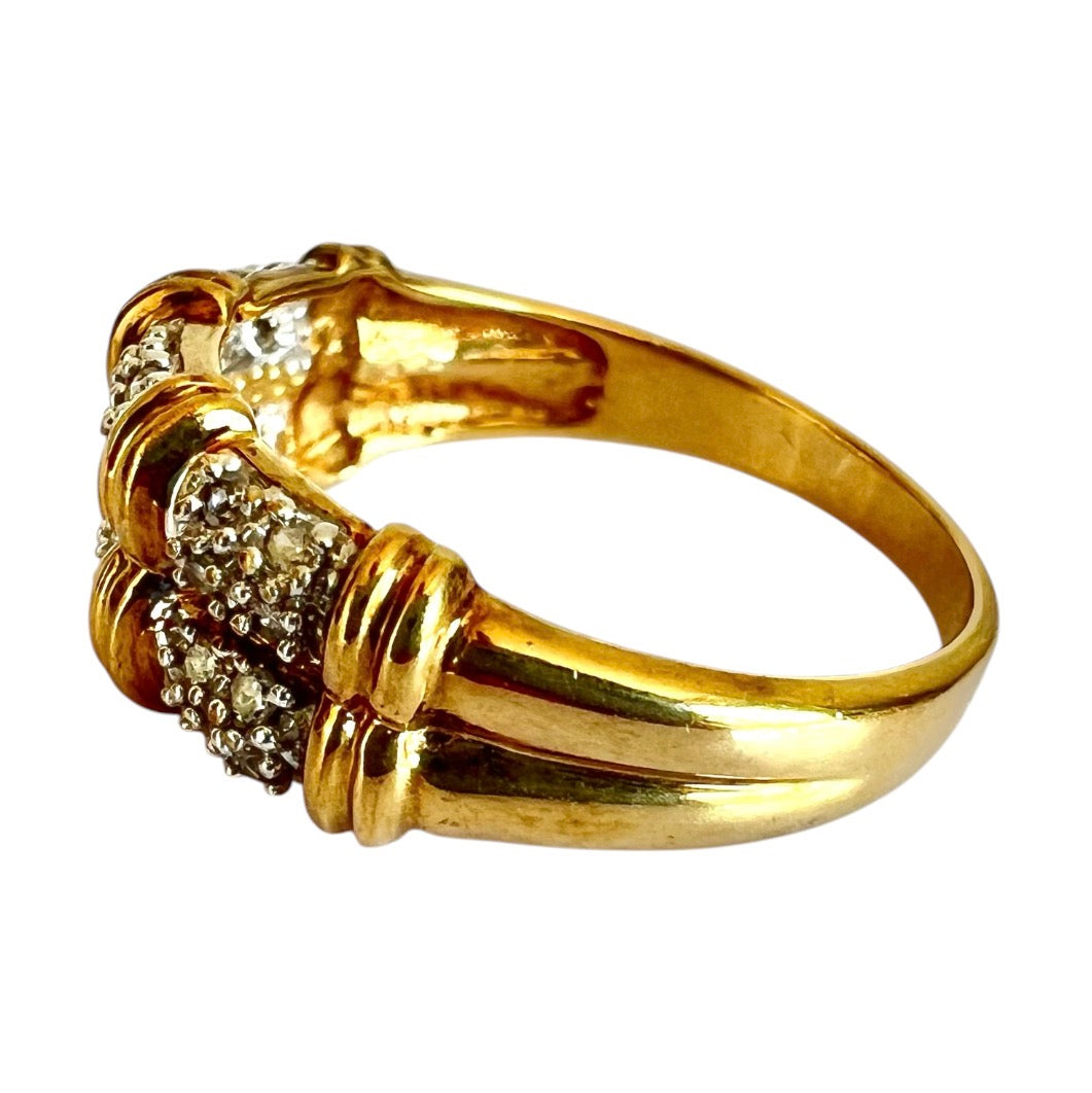 9ct Gold Diamond Two Row Half Eternity Ring – Pavé Set – Vintage – Size N