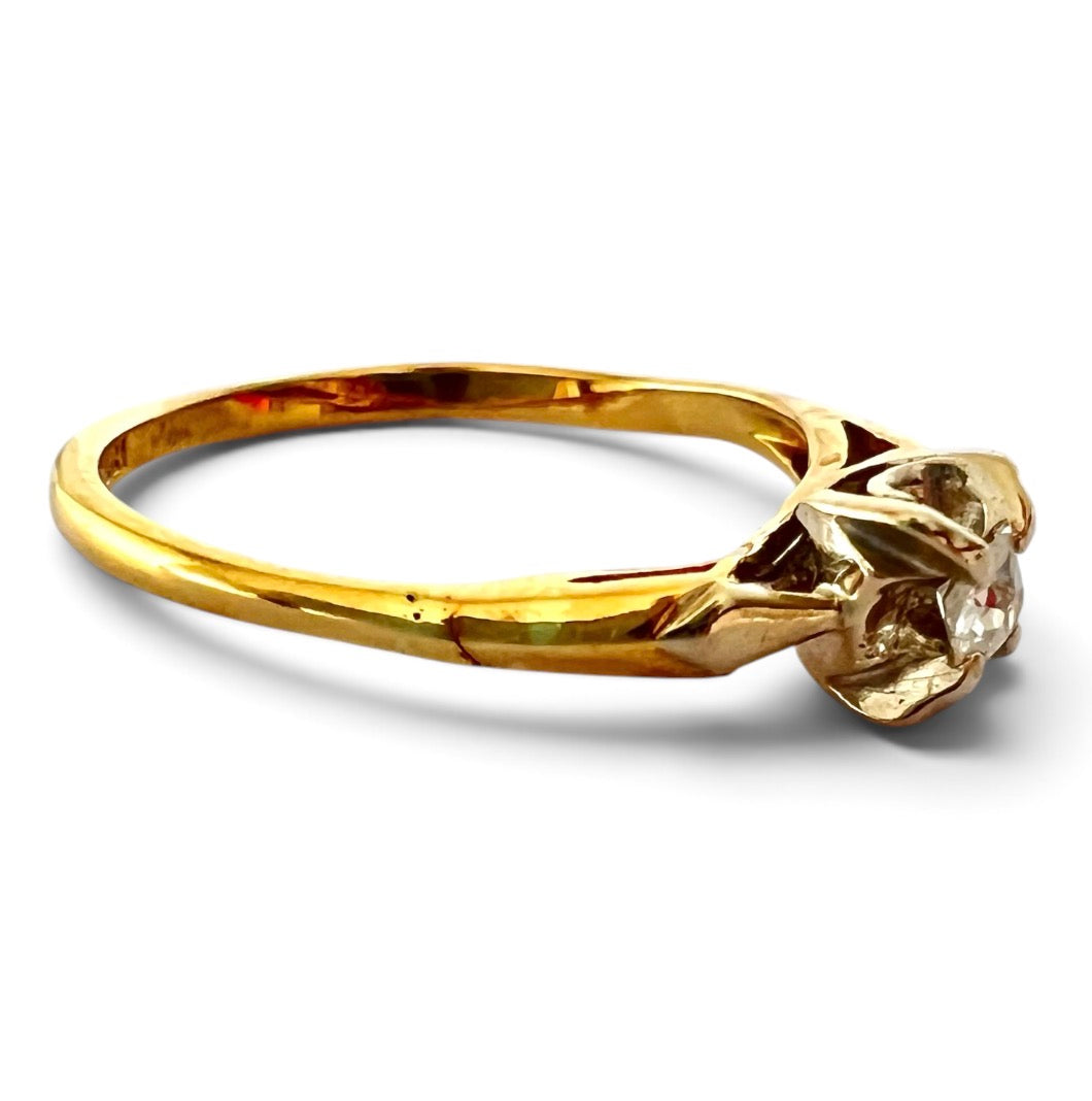 Vintage 18ct Yellow & White Gold Diamond Solitaire Ring 18CT Size K½