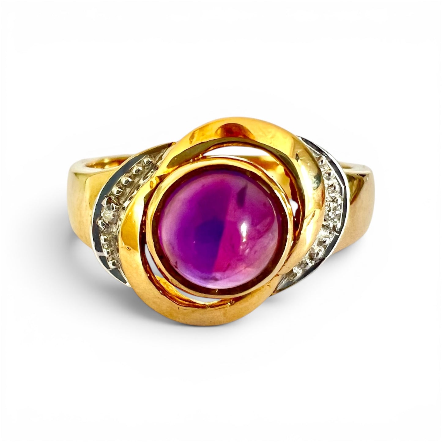 Vintage 9ct Gold Cabochon Amethyst Diamond Ring London 1994 Hallmarked Size M