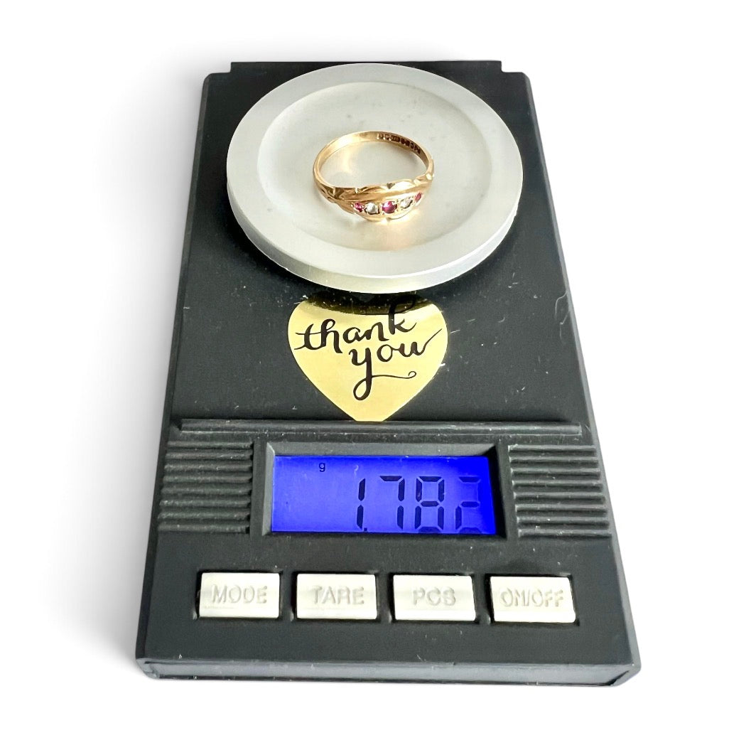 Vintage 1972 9ct Gold Ruby Simulant & White Paste Five Stone Hallmark  Size O