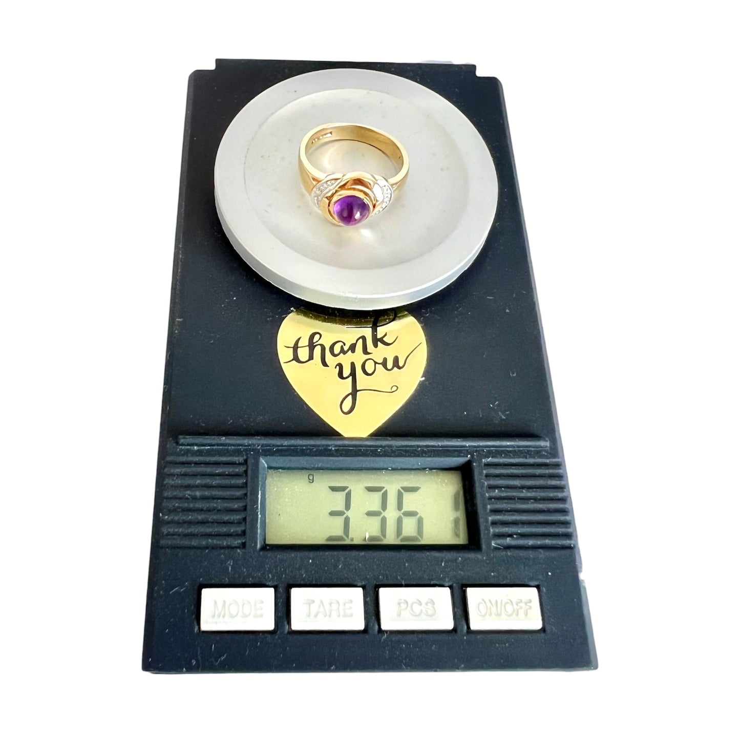 Vintage 9ct Gold Cabochon Amethyst Diamond Ring London 1994 Hallmarked Size M