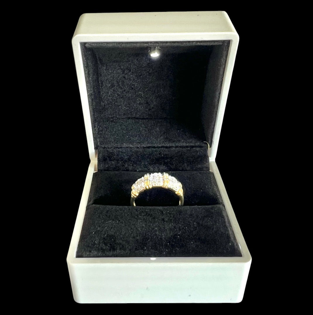9ct Gold Diamond Two Row Half Eternity Ring – Pavé Set – Vintage – Size N