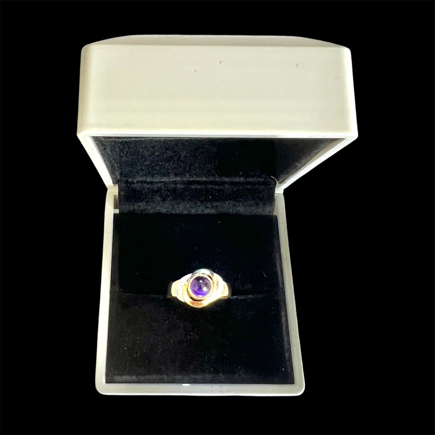 Vintage 9ct Gold Cabochon Amethyst Diamond Ring London 1994 Hallmarked Size M
