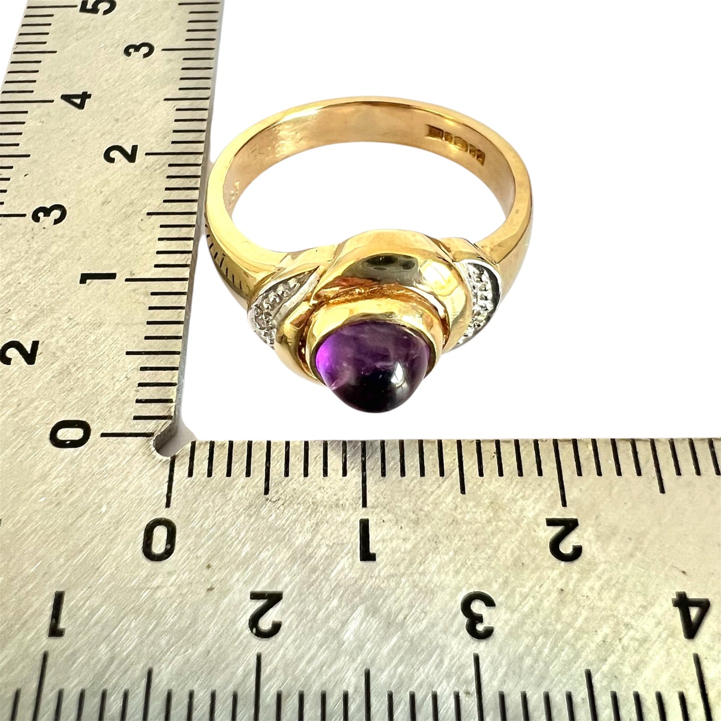 Vintage 9ct Gold Cabochon Amethyst Diamond Ring London 1994 Hallmarked Size M