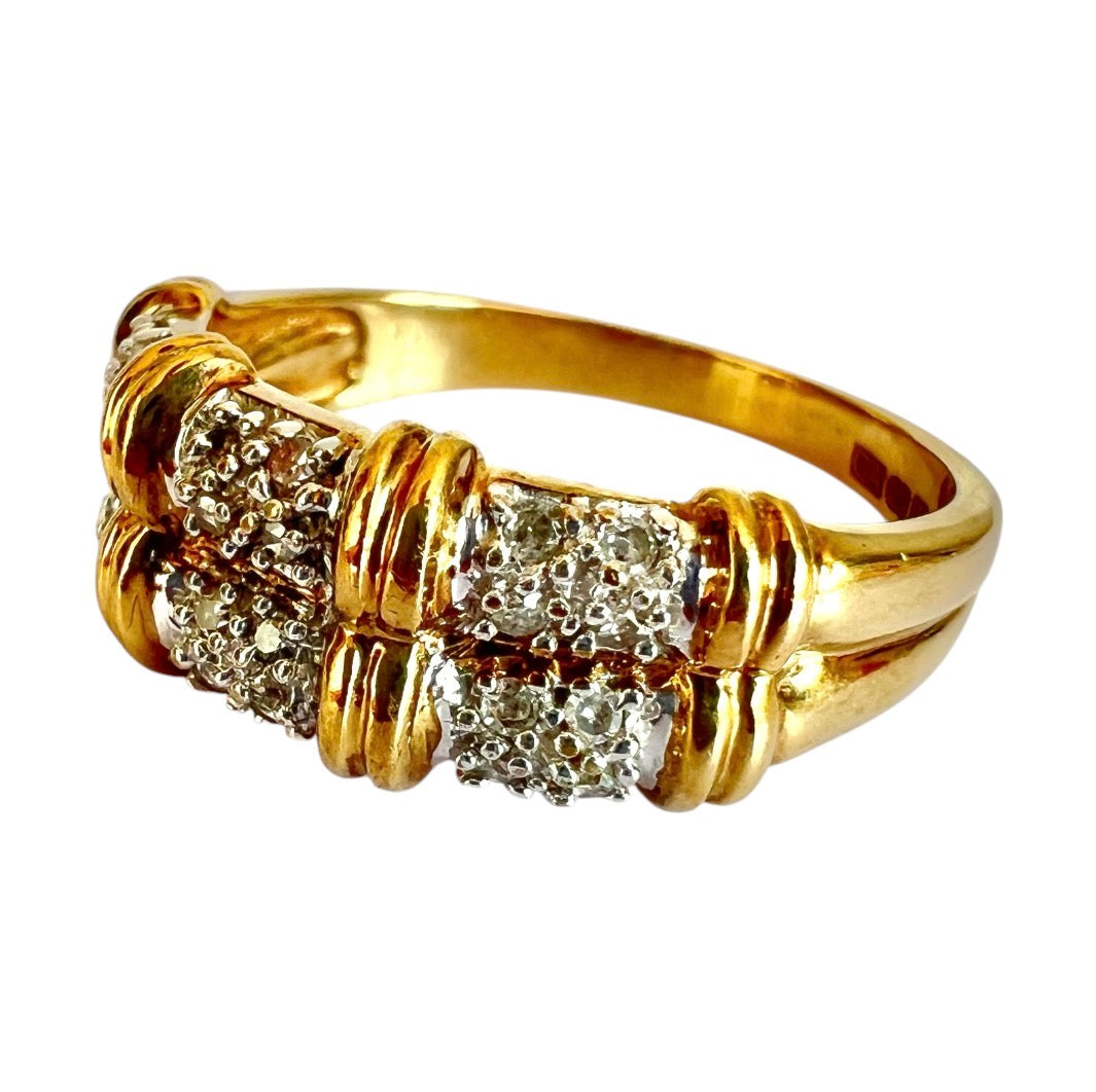 9ct Gold Diamond Two Row Half Eternity Ring – Pavé Set – Vintage – Size N