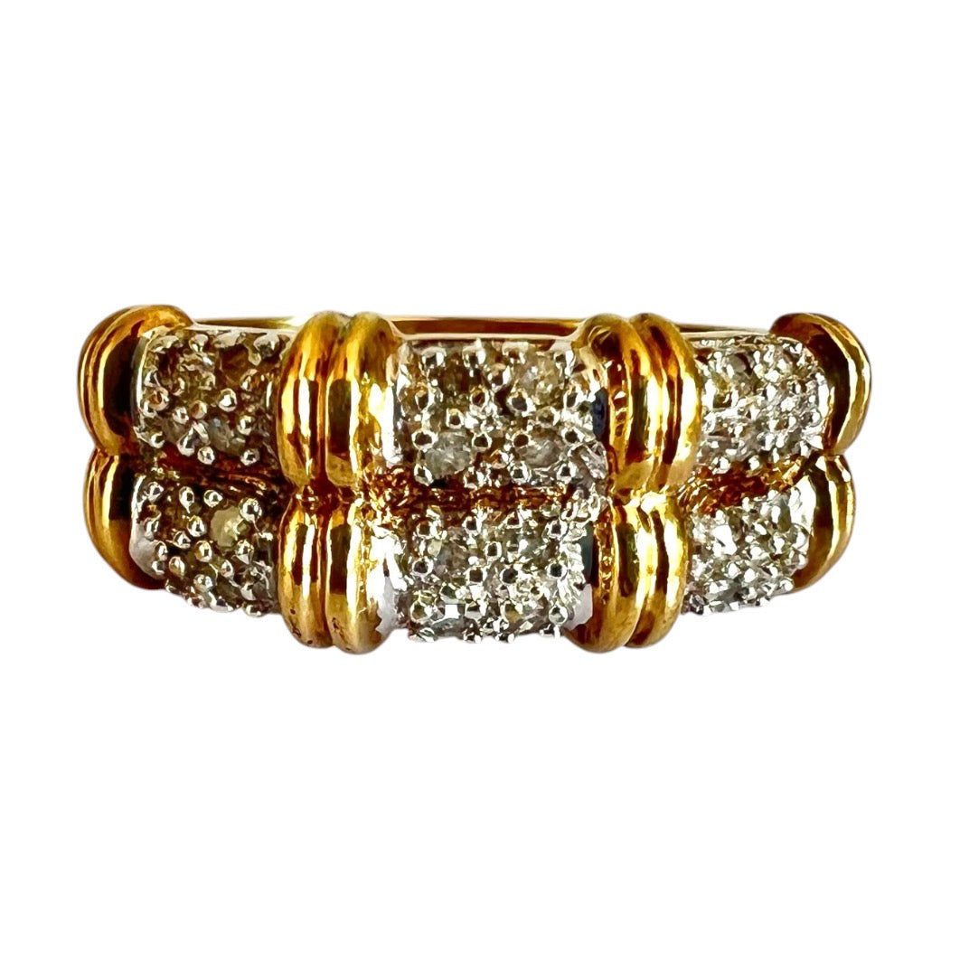 9ct Gold Diamond Two Row Half Eternity Ring – Pavé Set – Vintage – Size N
