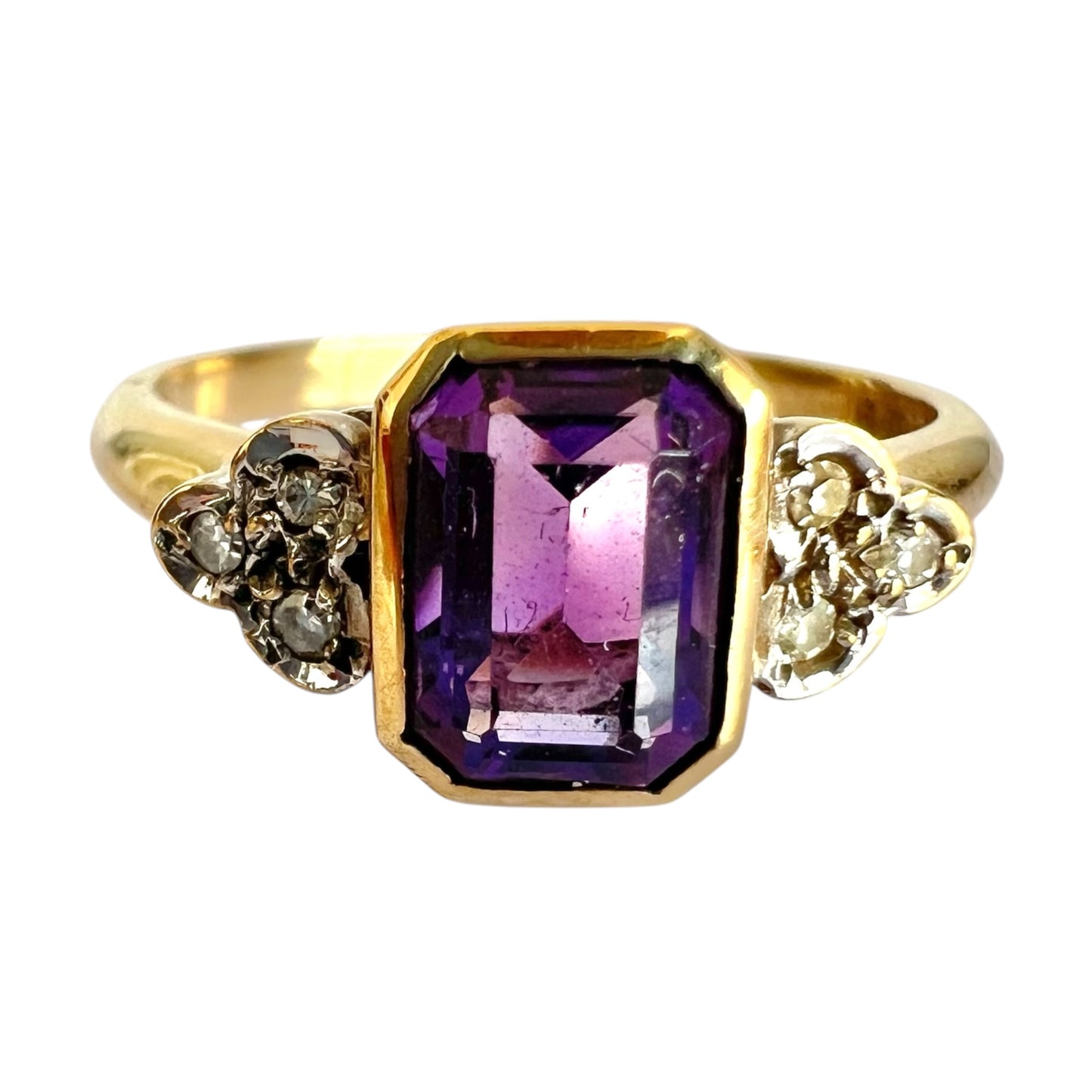 9ct Gold Amethyst & Diamond Ring – Emerald Cut – Vintage 1993 – Size N