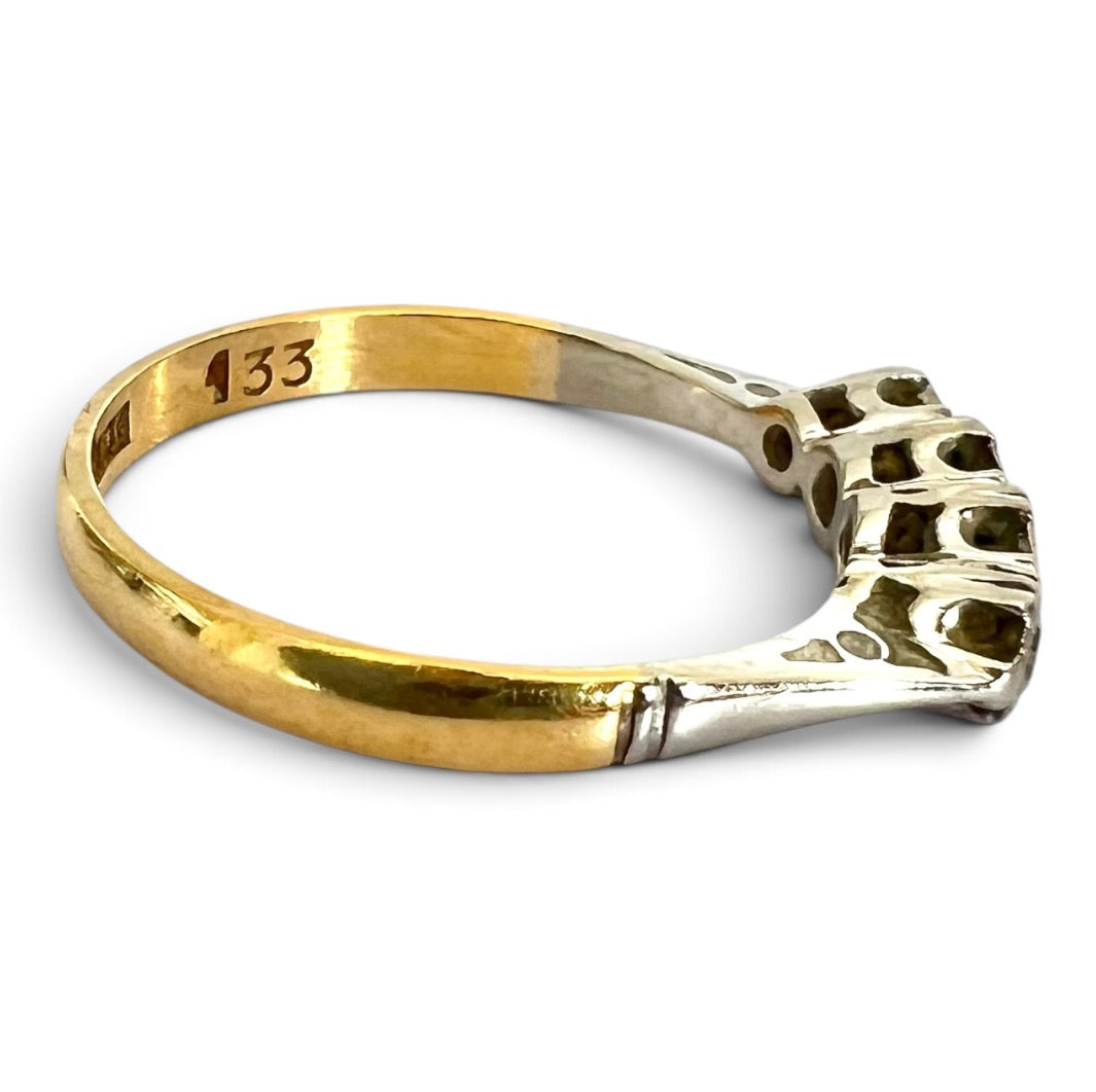 Vintage 18ct Gold Platinum Four Diamond Ring Stamped 18CT & PT Size N