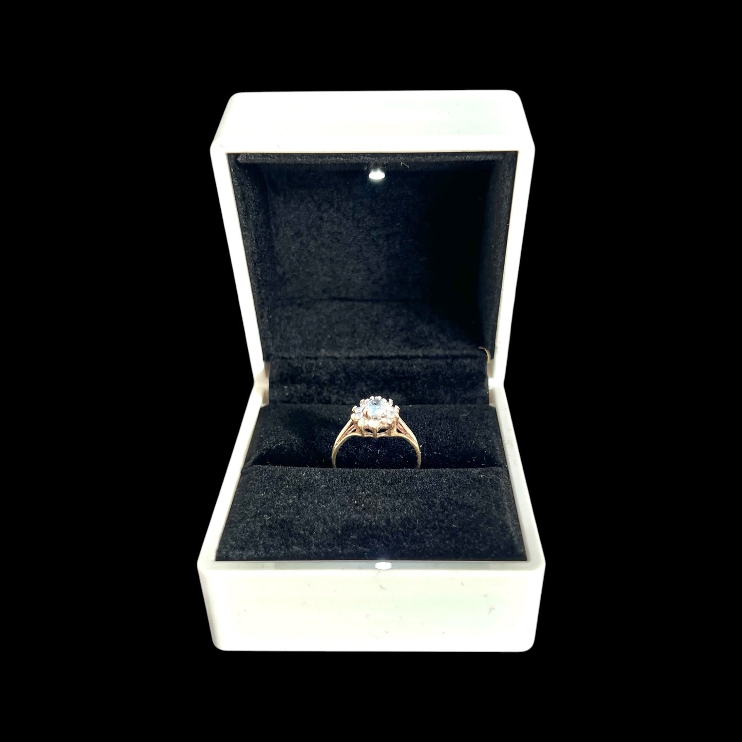 Blue Topaz Flower Cluster Ring Vintage 9ct Gold Size K 1/2