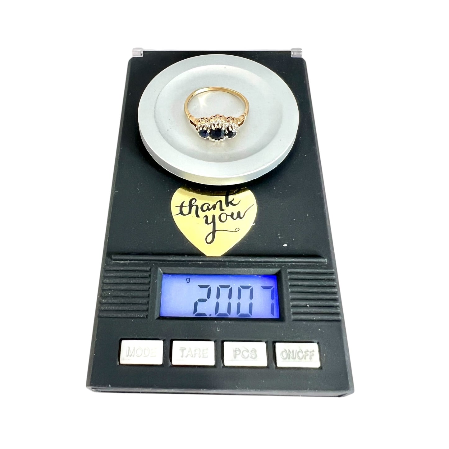 Sapphire & Diamond Three Stone Ring - Vintage - 9ct Gold - Size O