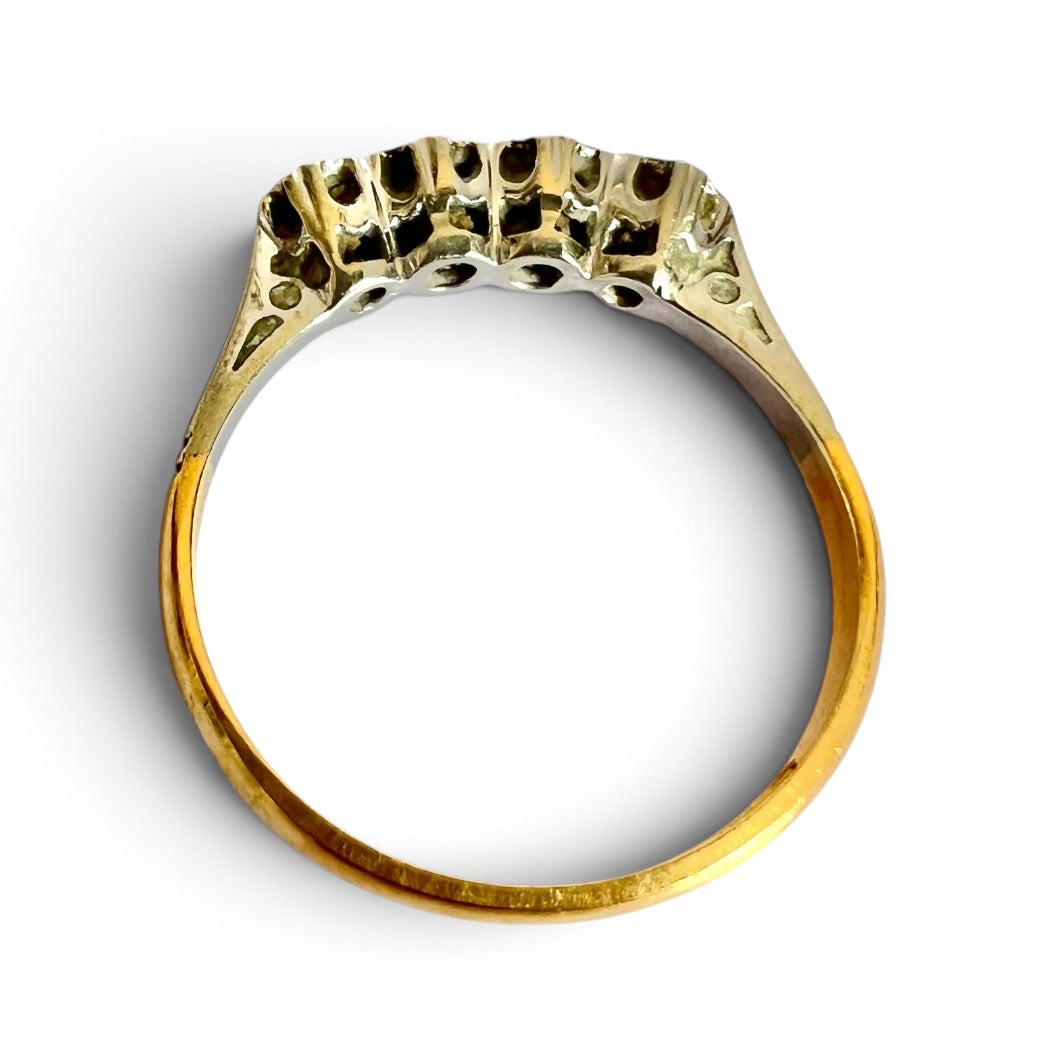 Vintage 18ct Gold Platinum Four Diamond Ring Stamped 18CT & PT Size N