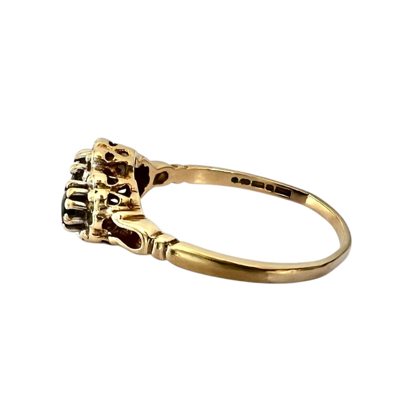 Sapphire & Diamond Three Stone Ring - Vintage - 9ct Gold - Size O