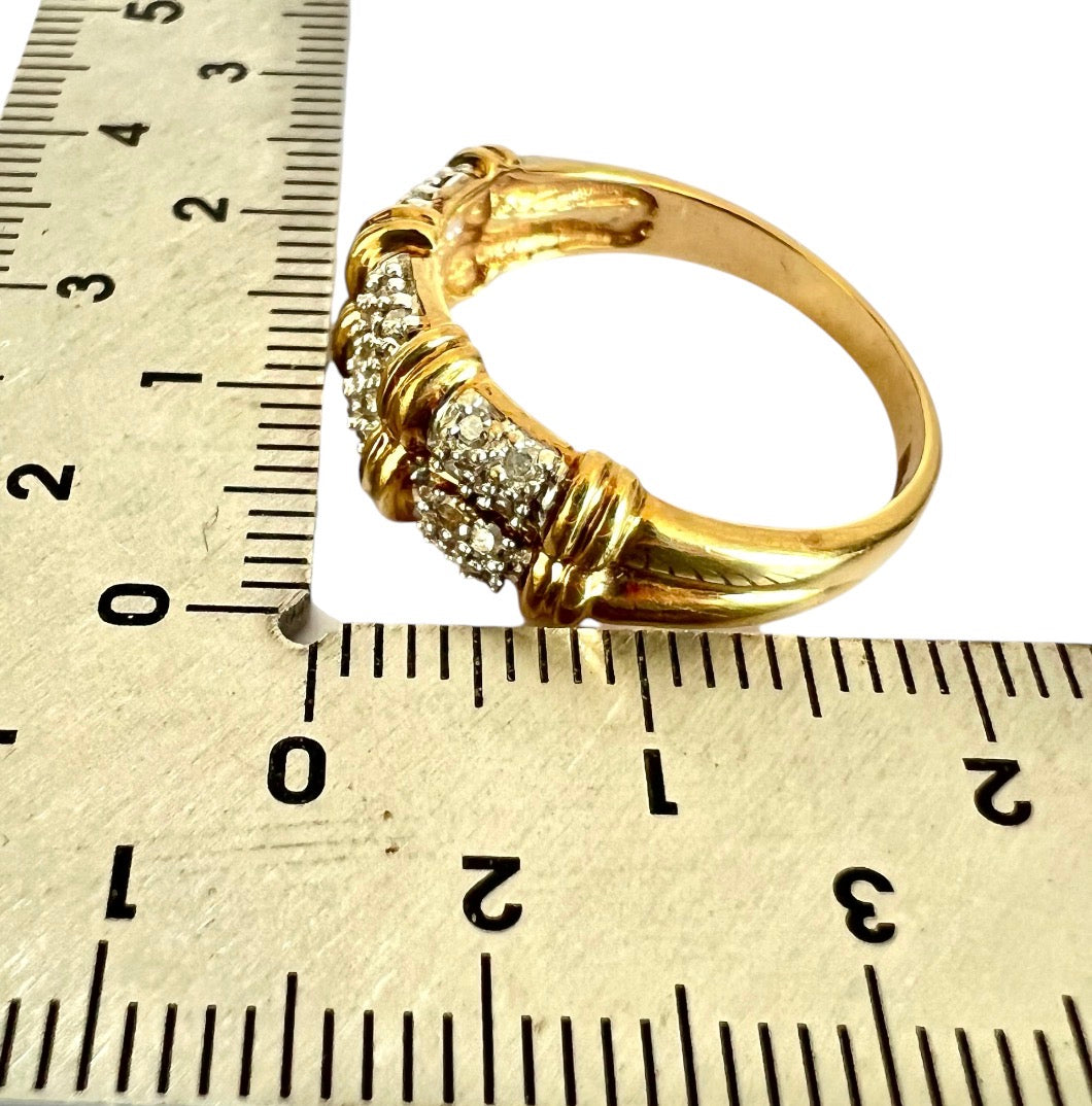 9ct Gold Diamond Two Row Half Eternity Ring – Pavé Set – Vintage – Size N