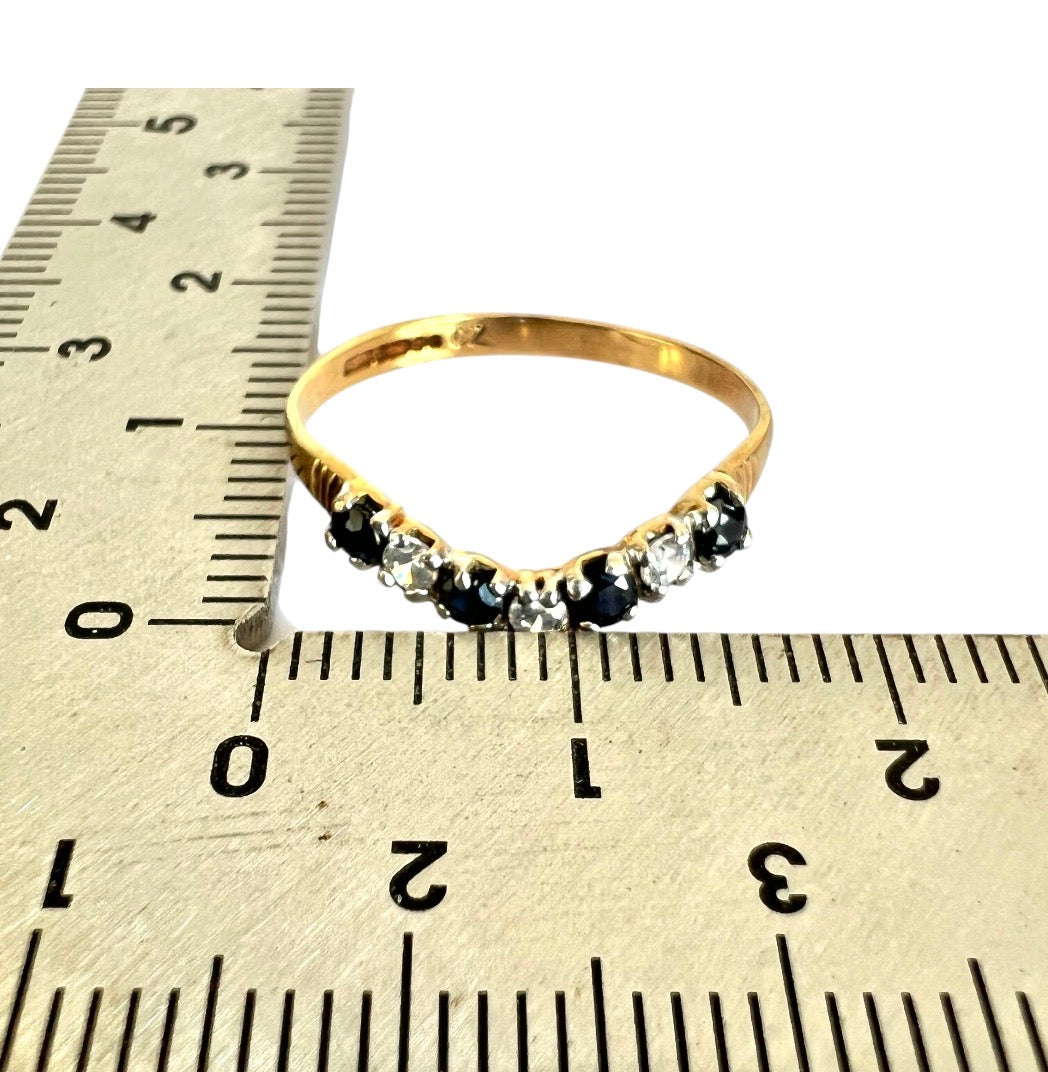 Vintage 9ct Gold Sapphire Wishbone Ring - Seven Stone - Size K 1/2