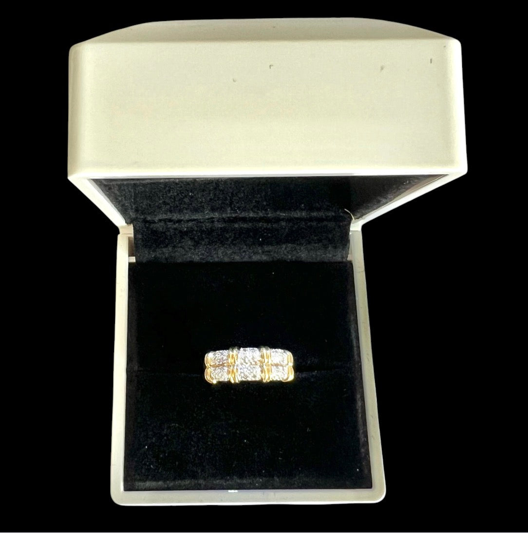 9ct Gold Diamond Two Row Half Eternity Ring – Pavé Set – Vintage – Size N