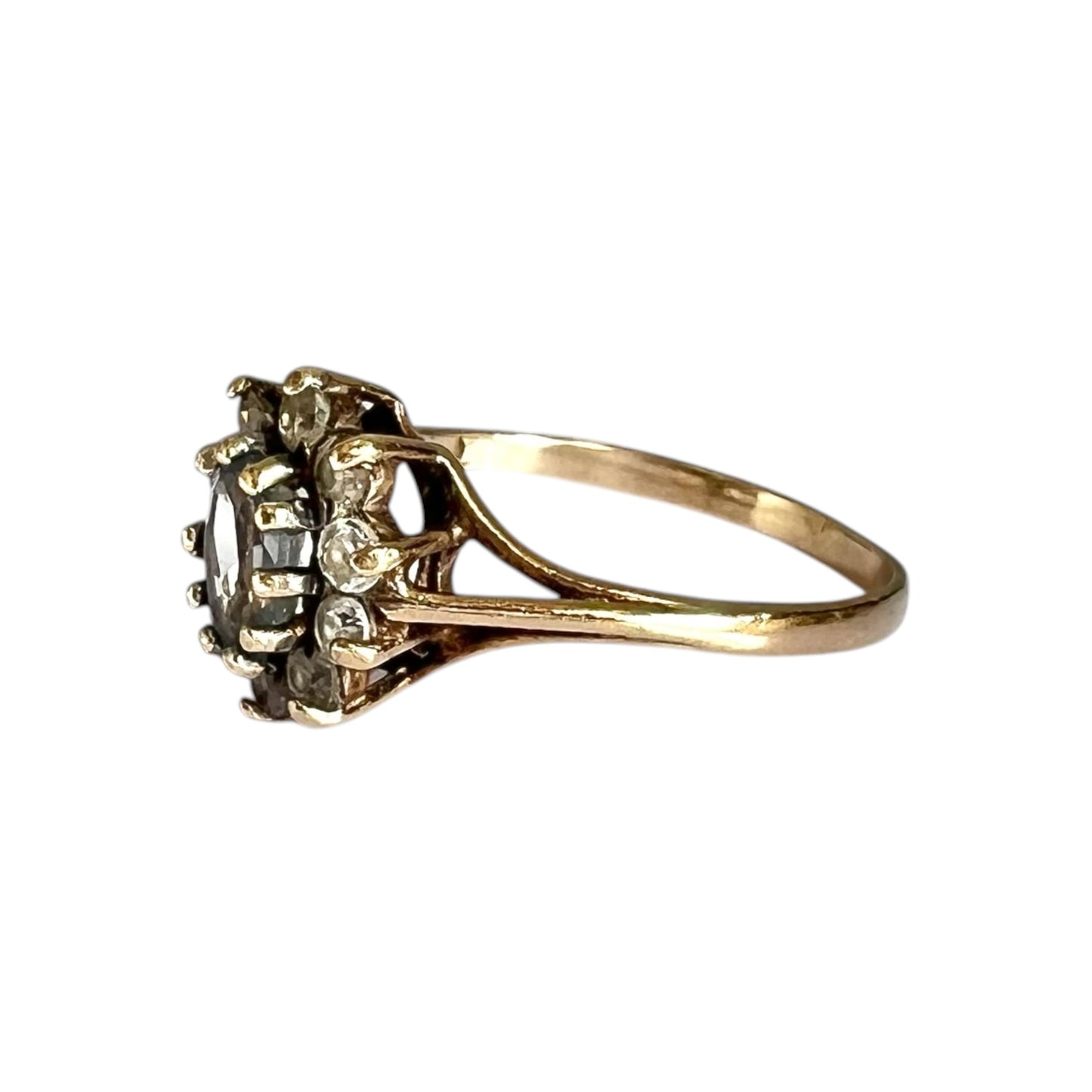 Blue Topaz Flower Cluster Ring Vintage 9ct Gold Size K 1/2