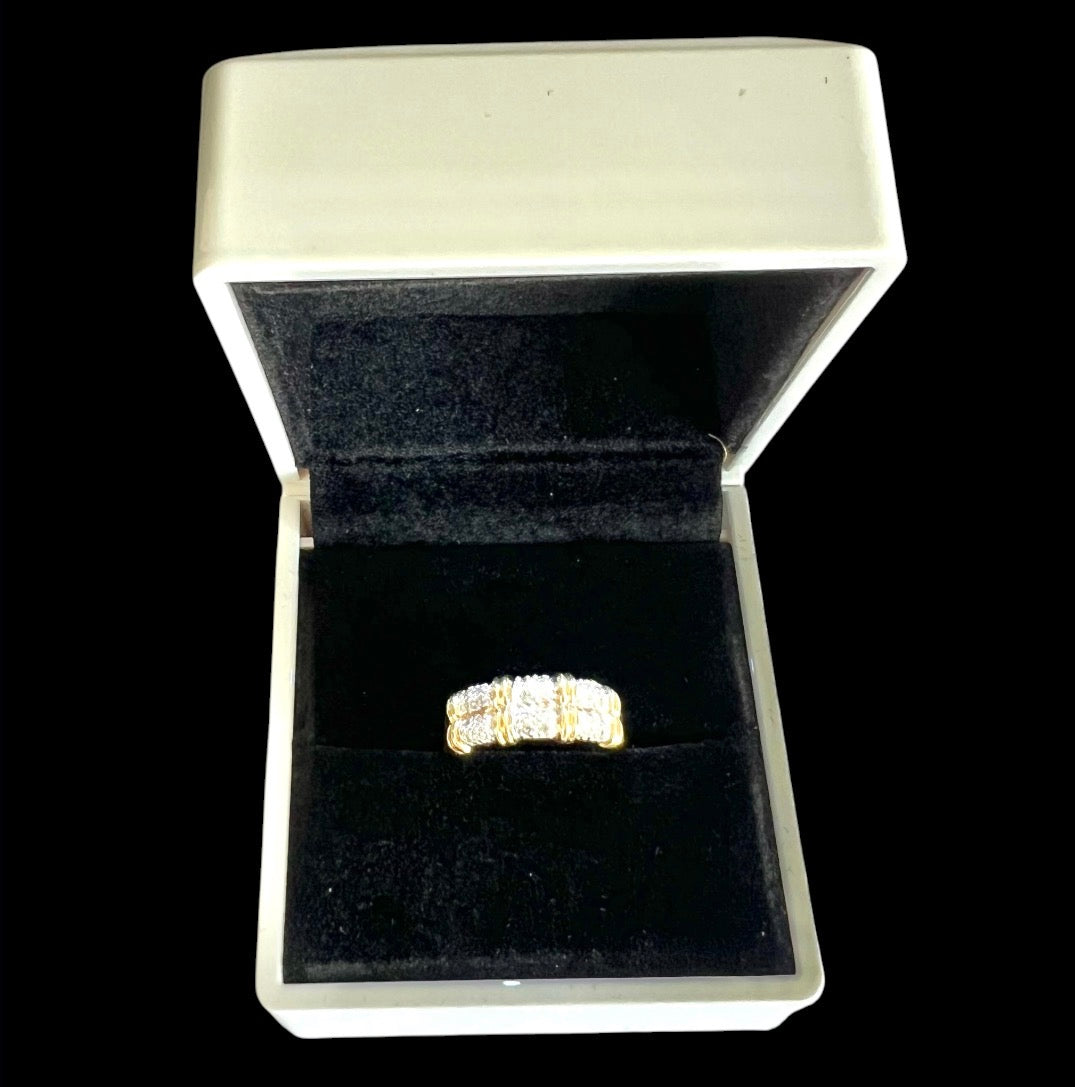 9ct Gold Diamond Two Row Half Eternity Ring – Pavé Set – Vintage – Size N