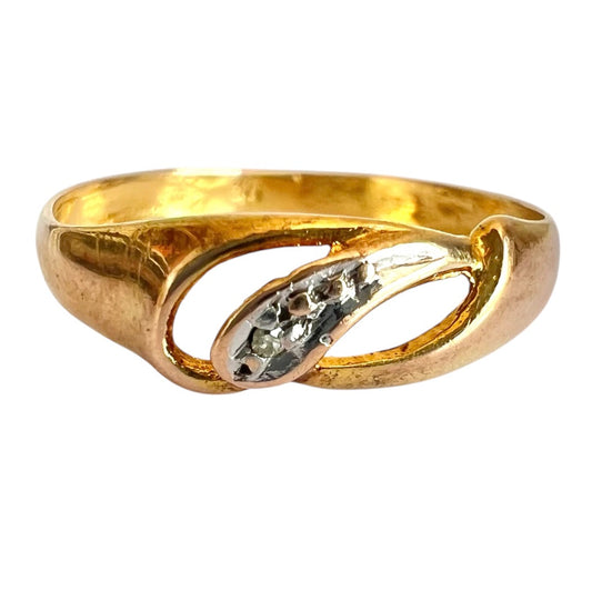 Vintage 9ct Gold Diamond Chip Twist Ring - Openwork Crossover Design - Size L