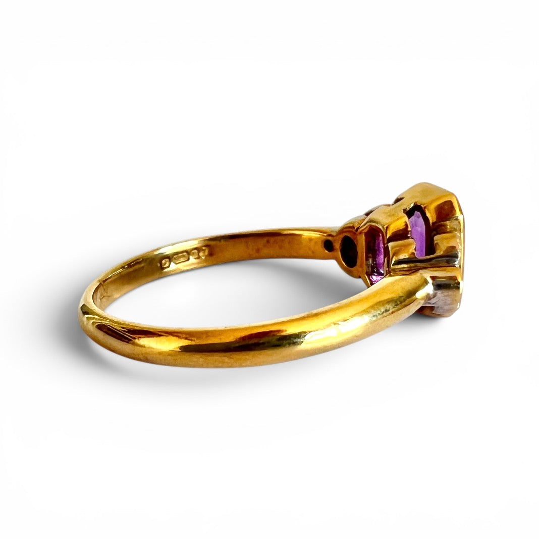 9ct Gold Amethyst & Diamond Ring – Emerald Cut – Vintage 1993 – Size N