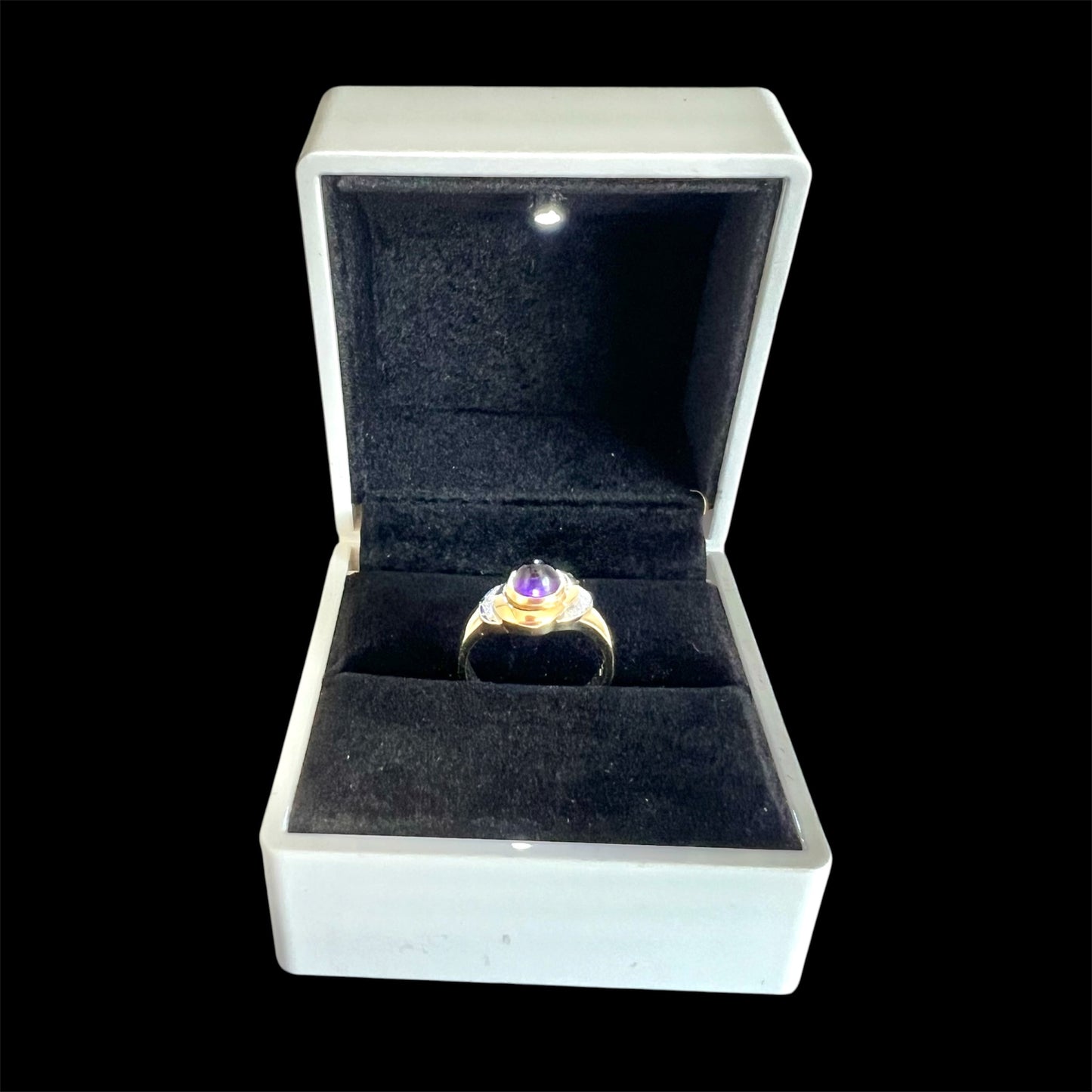 Vintage 9ct Gold Cabochon Amethyst Diamond Ring London 1994 Hallmarked Size M