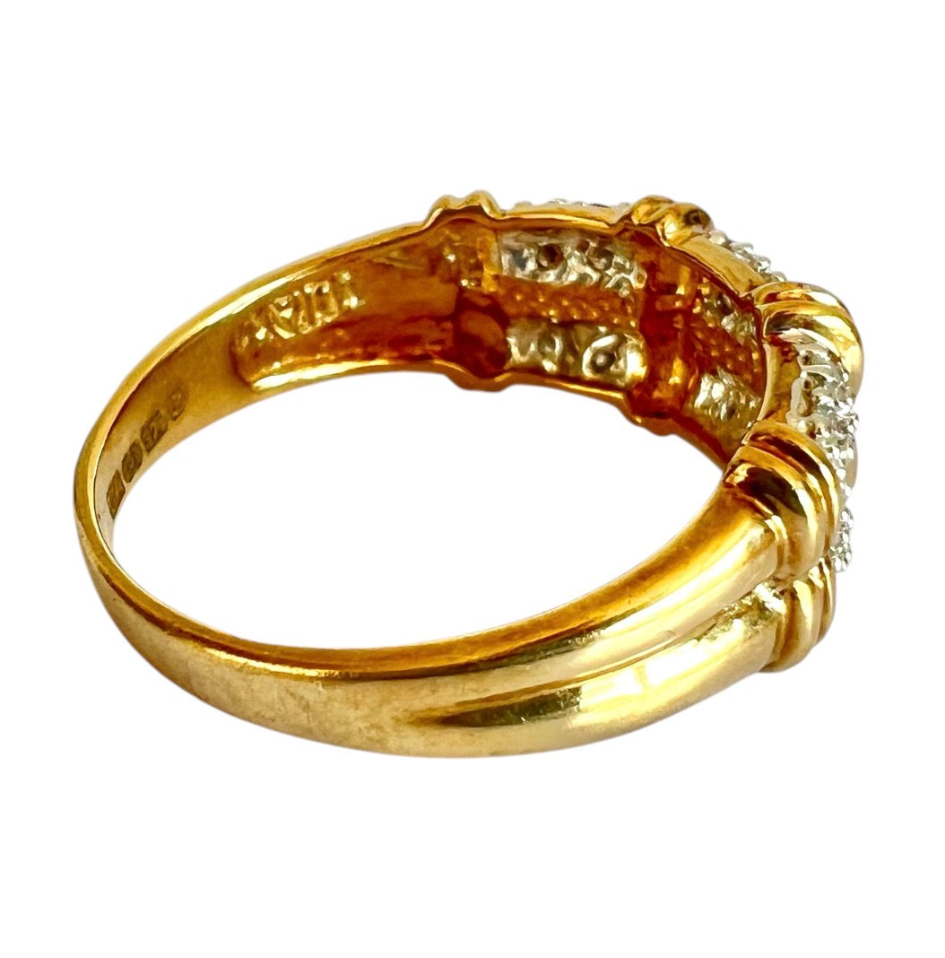 9ct Gold Diamond Two Row Half Eternity Ring – Pavé Set – Vintage – Size N