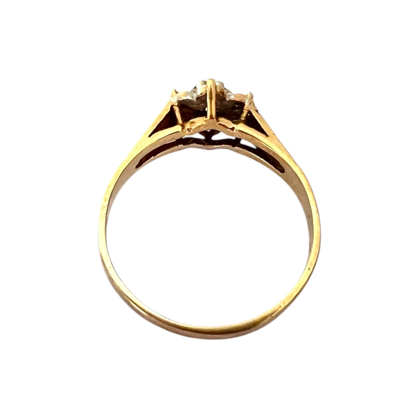 Diamond Flower Cluster Ring - Vintage - 9ct Gold Textured Shoulders - Size N 1/2