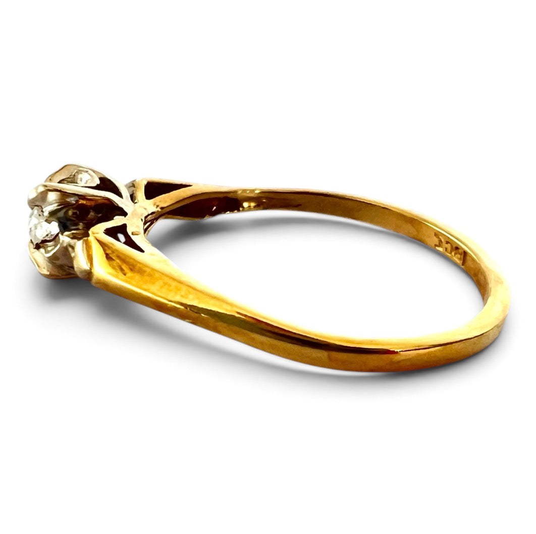Vintage 18ct Yellow & White Gold Diamond Solitaire Ring 18CT Size K½
