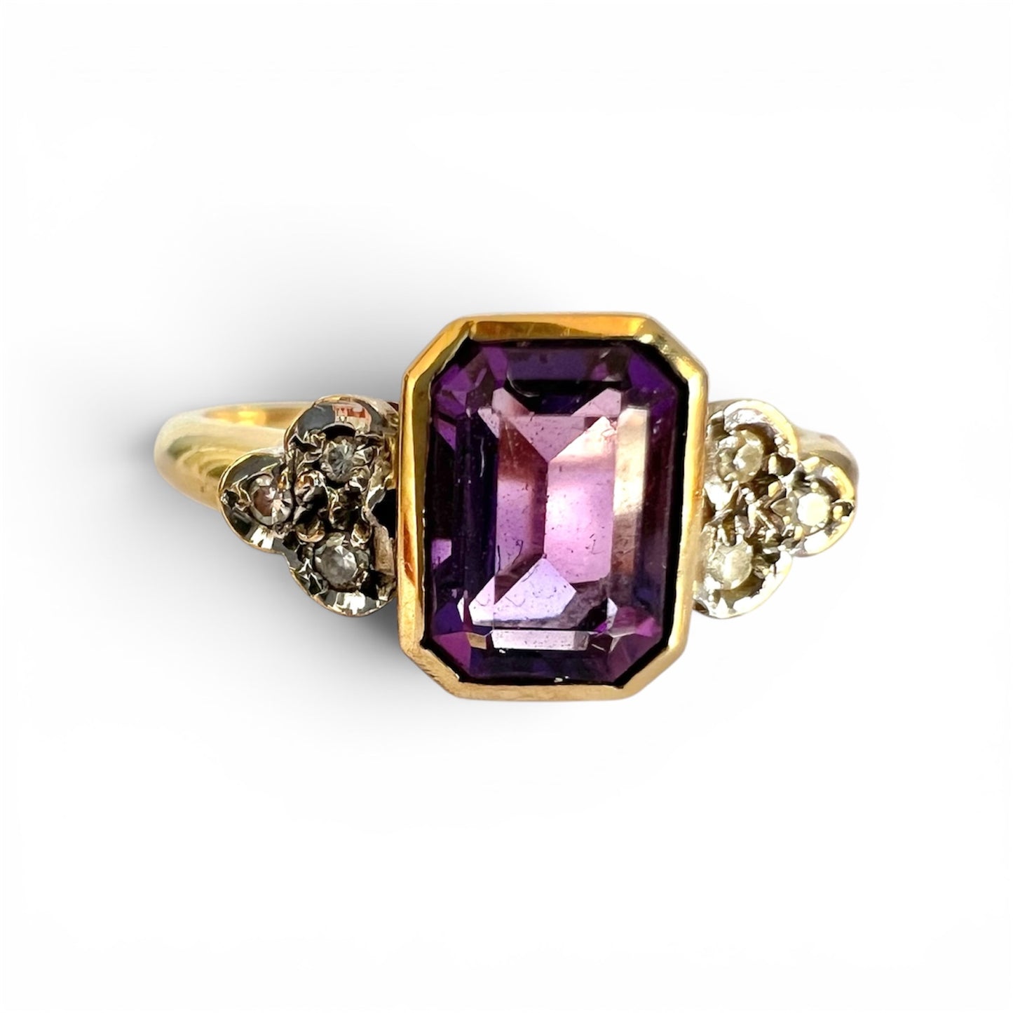 9ct Gold Amethyst & Diamond Ring – Emerald Cut – Vintage 1993 – Size N