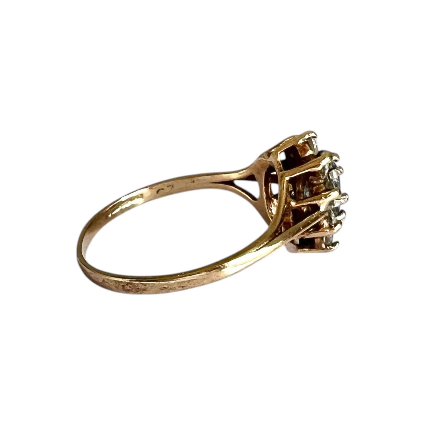 Blue Topaz Flower Cluster Ring Vintage 9ct Gold Size K 1/2