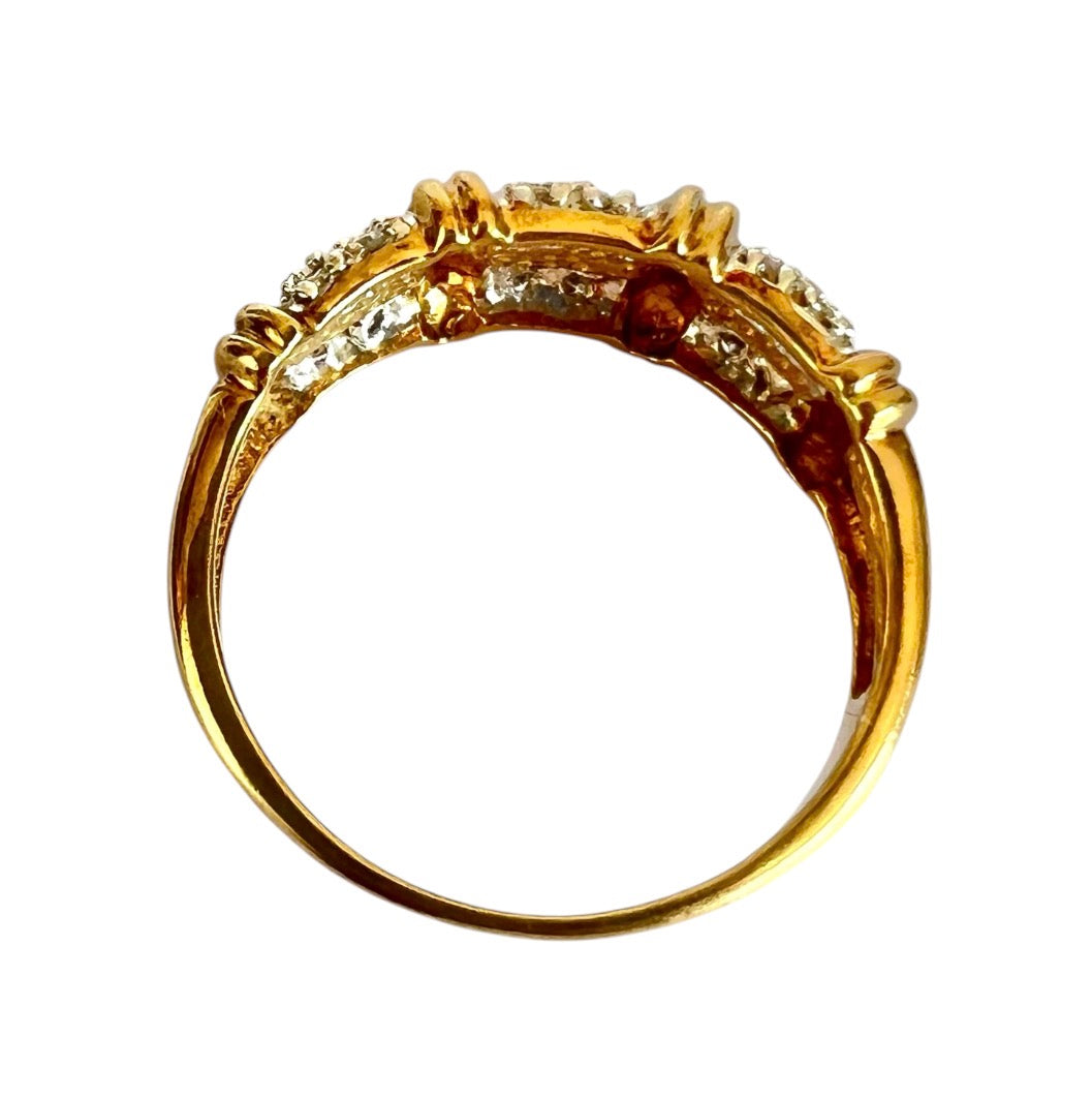 9ct Gold Diamond Two Row Half Eternity Ring – Pavé Set – Vintage – Size N