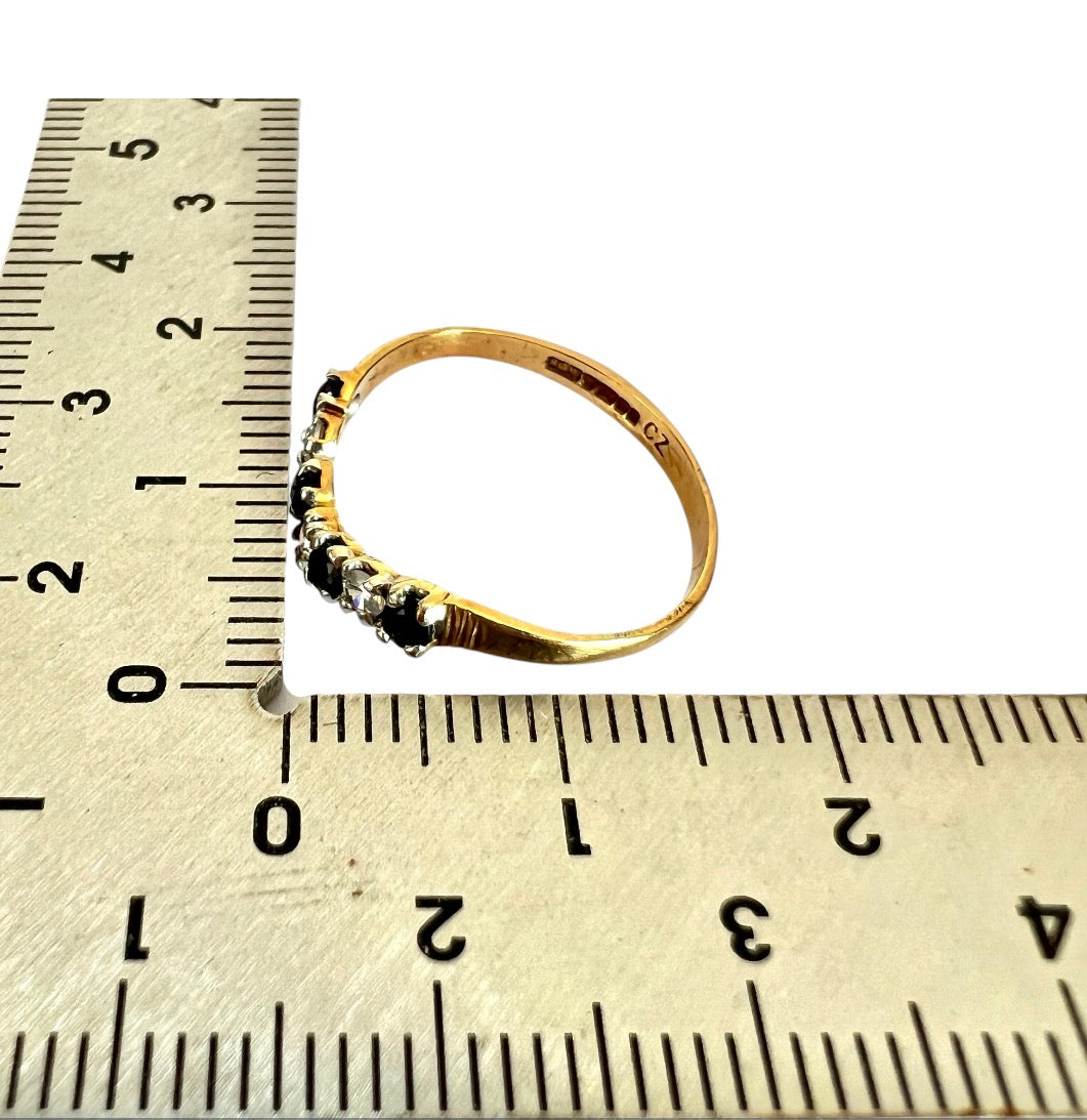 Vintage 9ct Gold Sapphire Wishbone Ring - Seven Stone - Size K 1/2