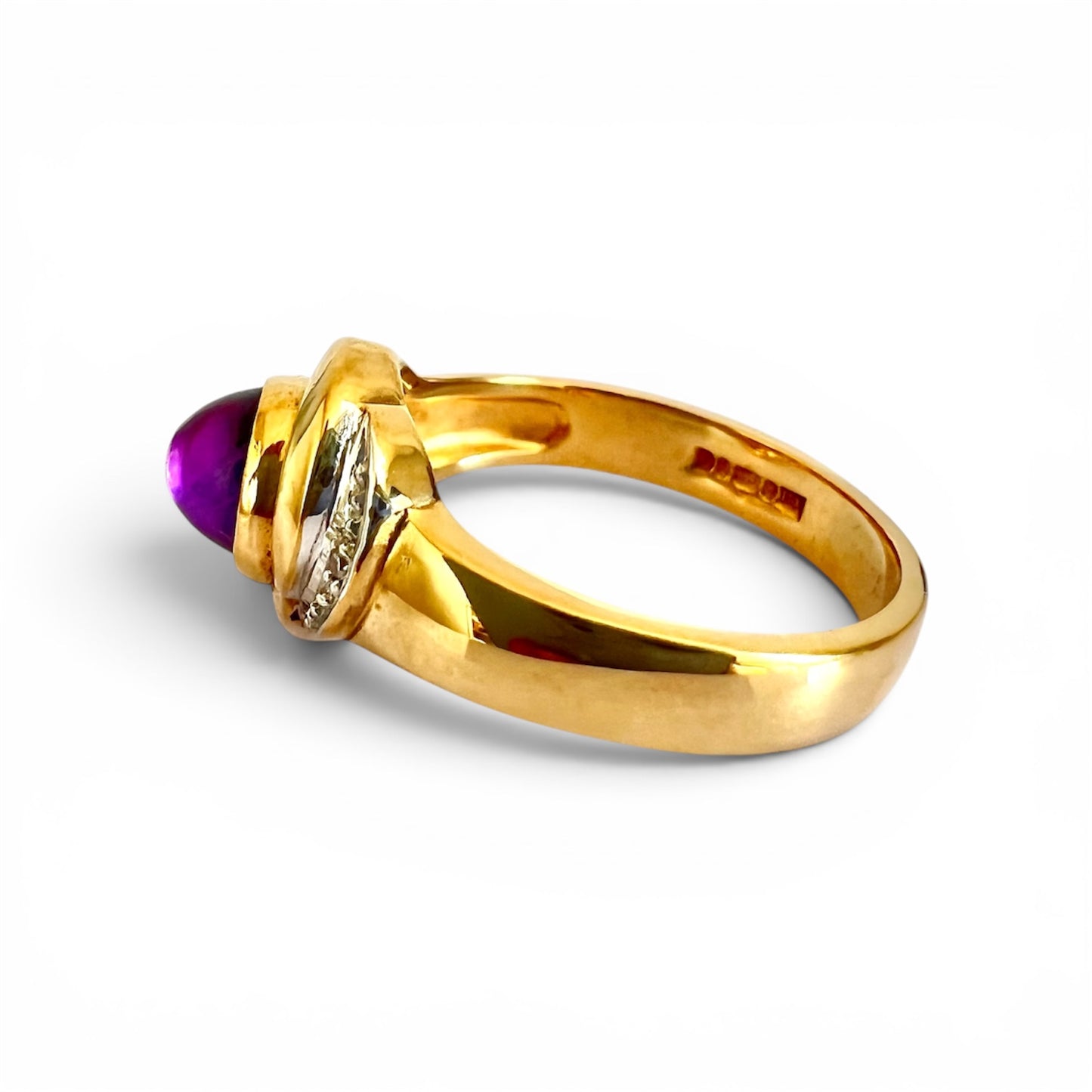 Vintage 9ct Gold Cabochon Amethyst Diamond Ring London 1994 Hallmarked Size M