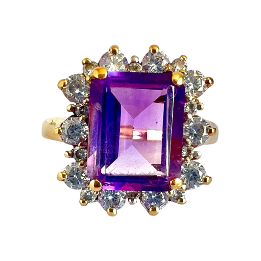 Vintage 9ct Gold Amethyst Cluster Ring – Hallmarked – Size J