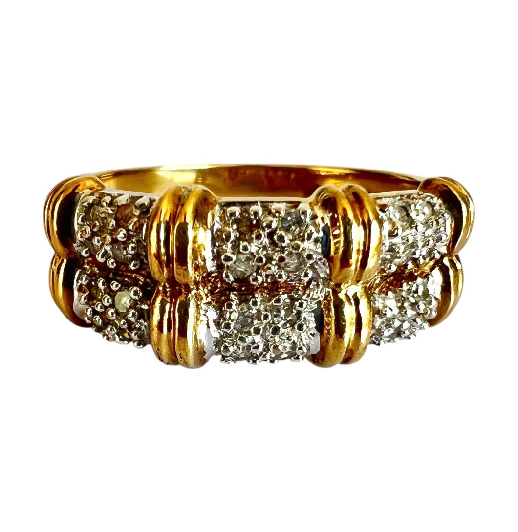 9ct Gold Diamond Two Row Half Eternity Ring – Pavé Set – Vintage – Size N