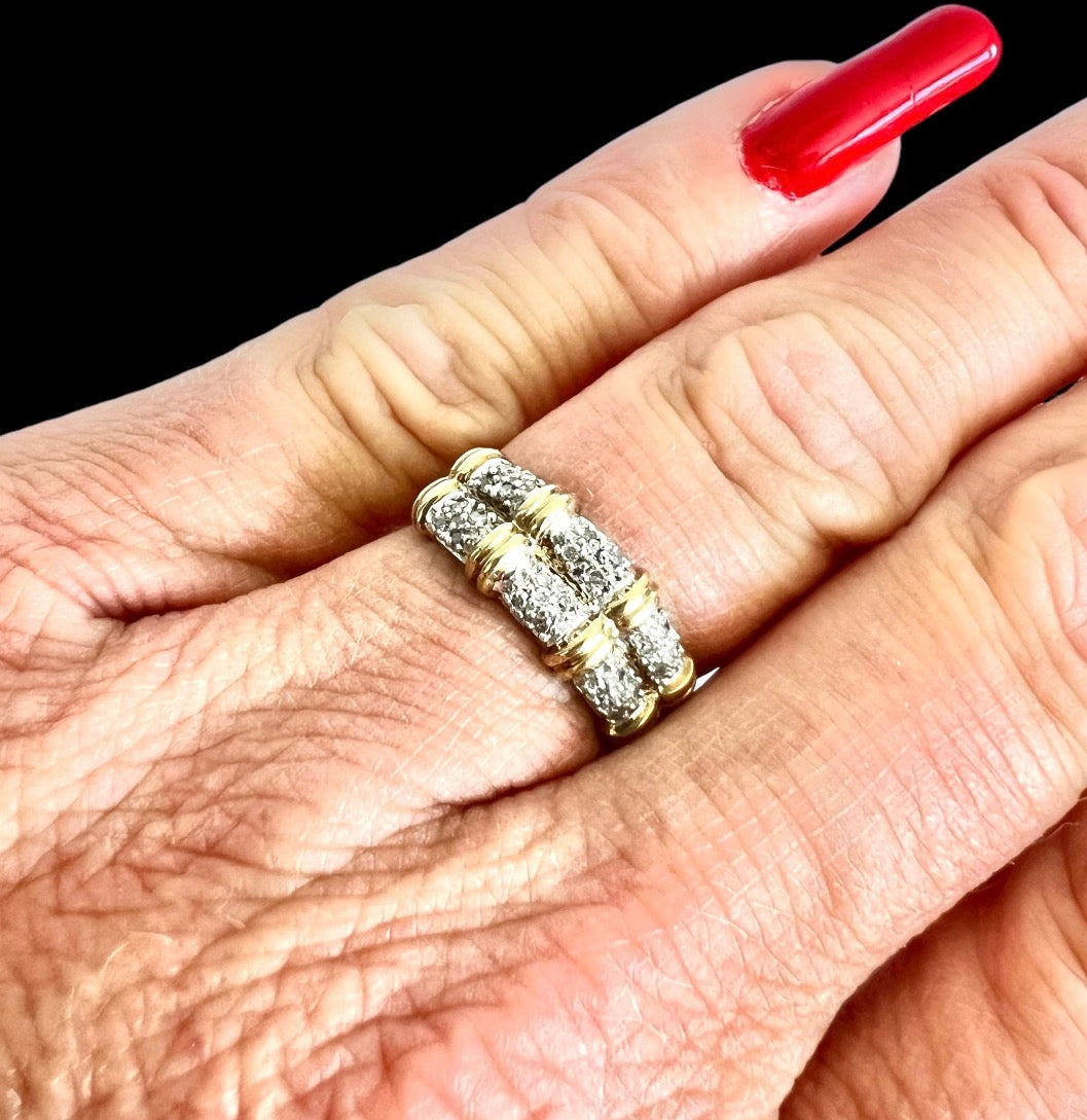 9ct Gold Diamond Two Row Half Eternity Ring – Pavé Set – Vintage – Size N